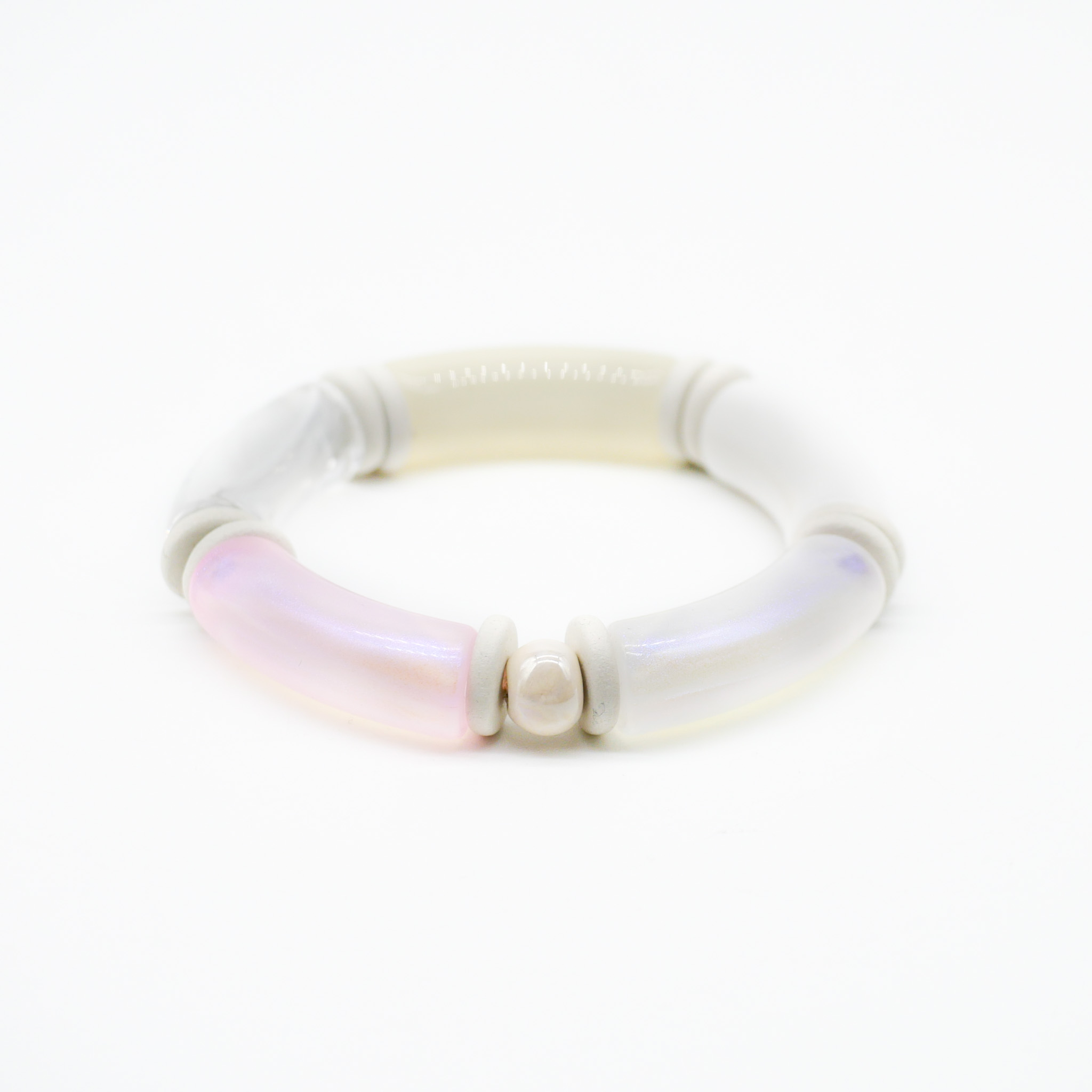 Armband "Tube" auf Gummi, gebogene Kunststoffelemente + Keramik, weiß