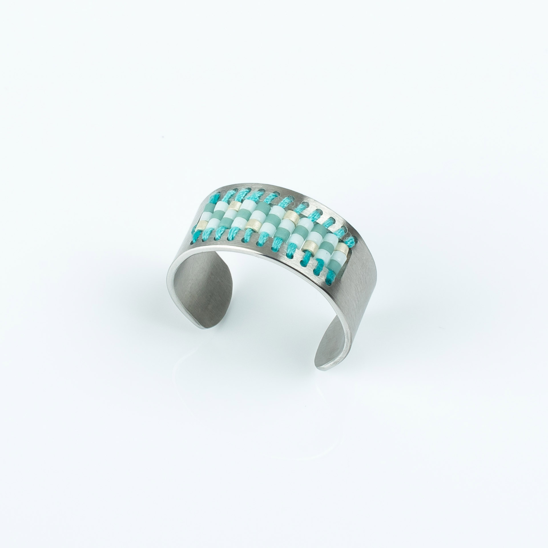 "Petite Beads" Ring, Edelstahl mit japan. Rocaillesperlen, mint