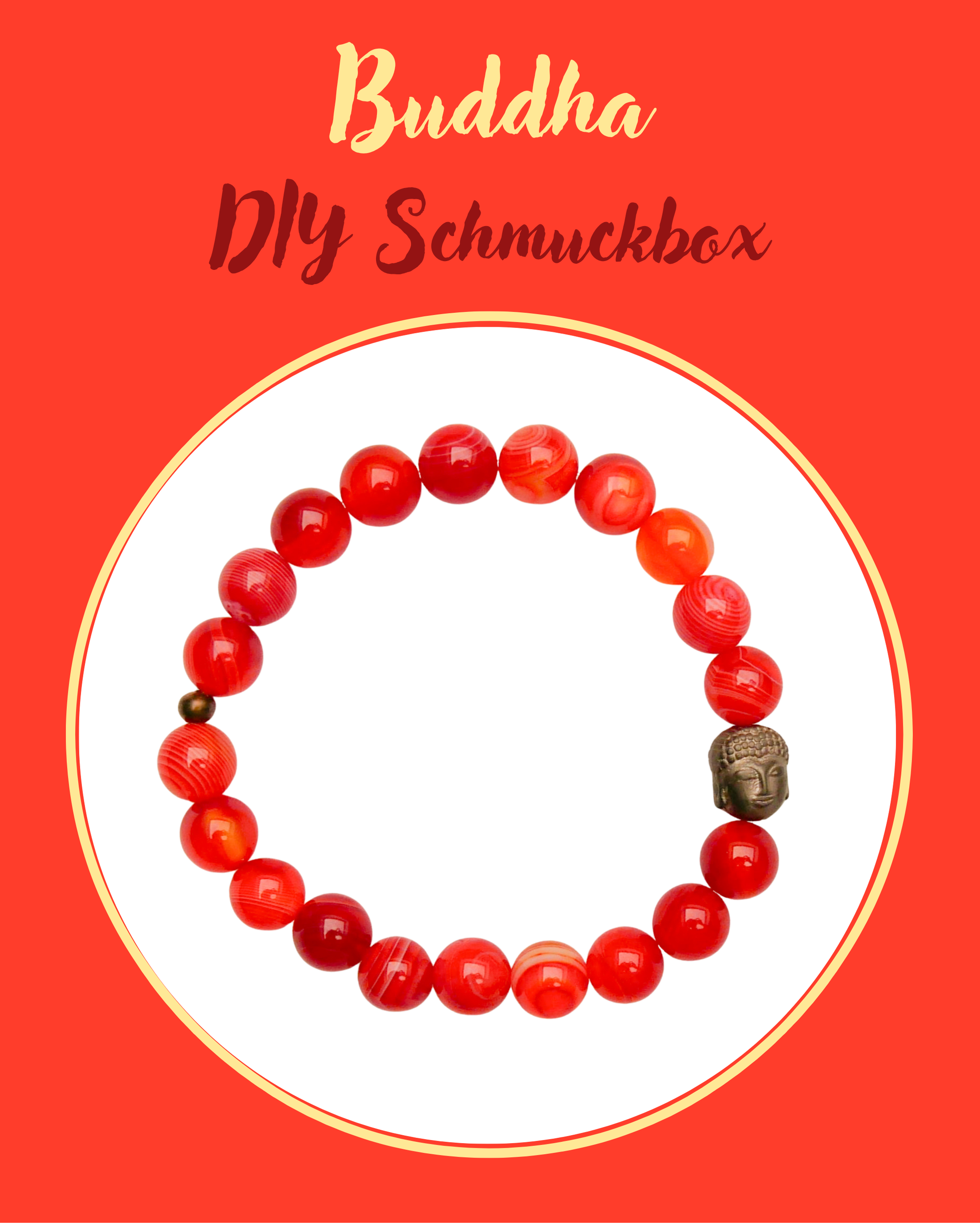  DIY kleine Schmuckbox, Armband Buddha roter Achat ø 8 mm, Hämatit Buddha