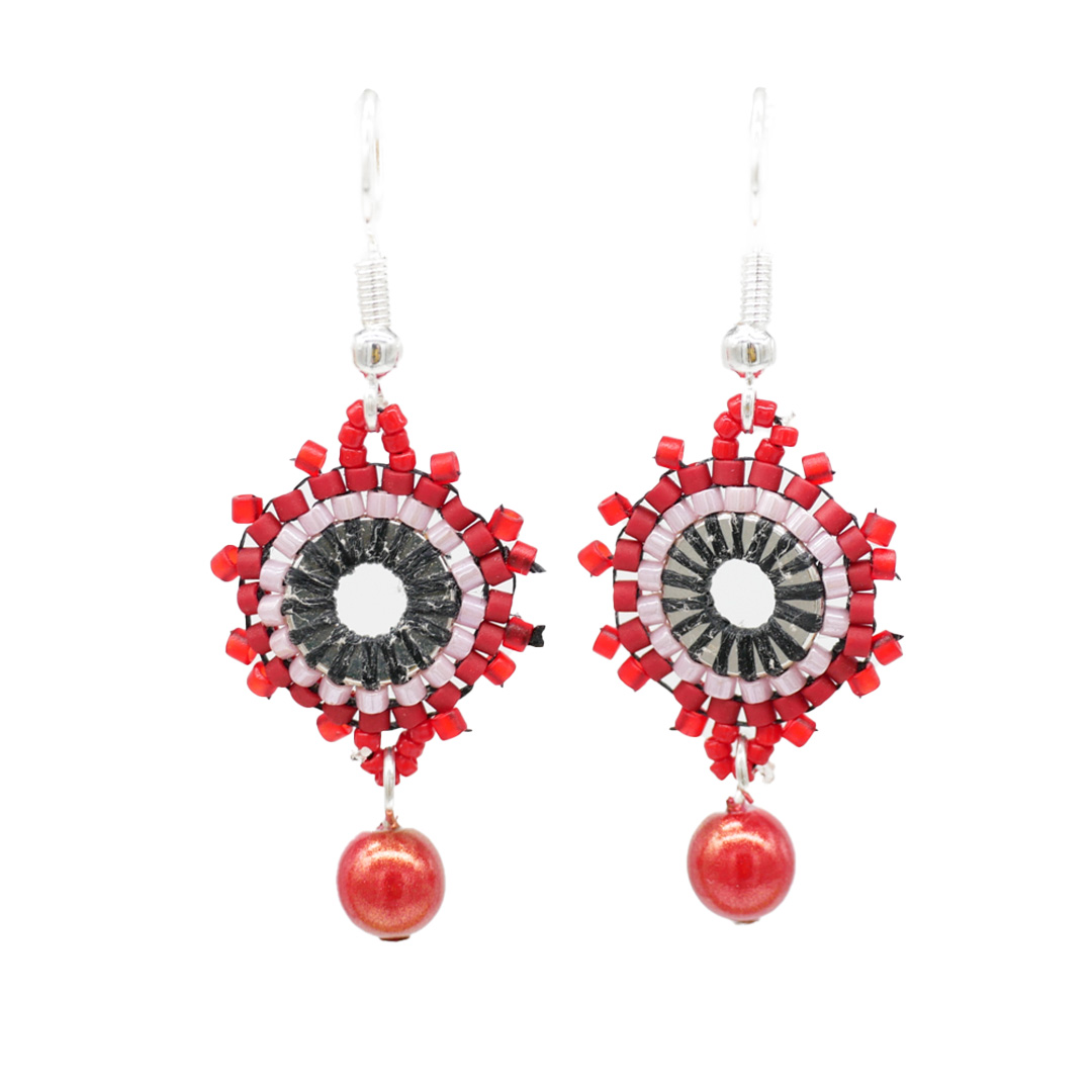 "Toho Art" Ohrhänger "Blüte" Toho Beads - rot
