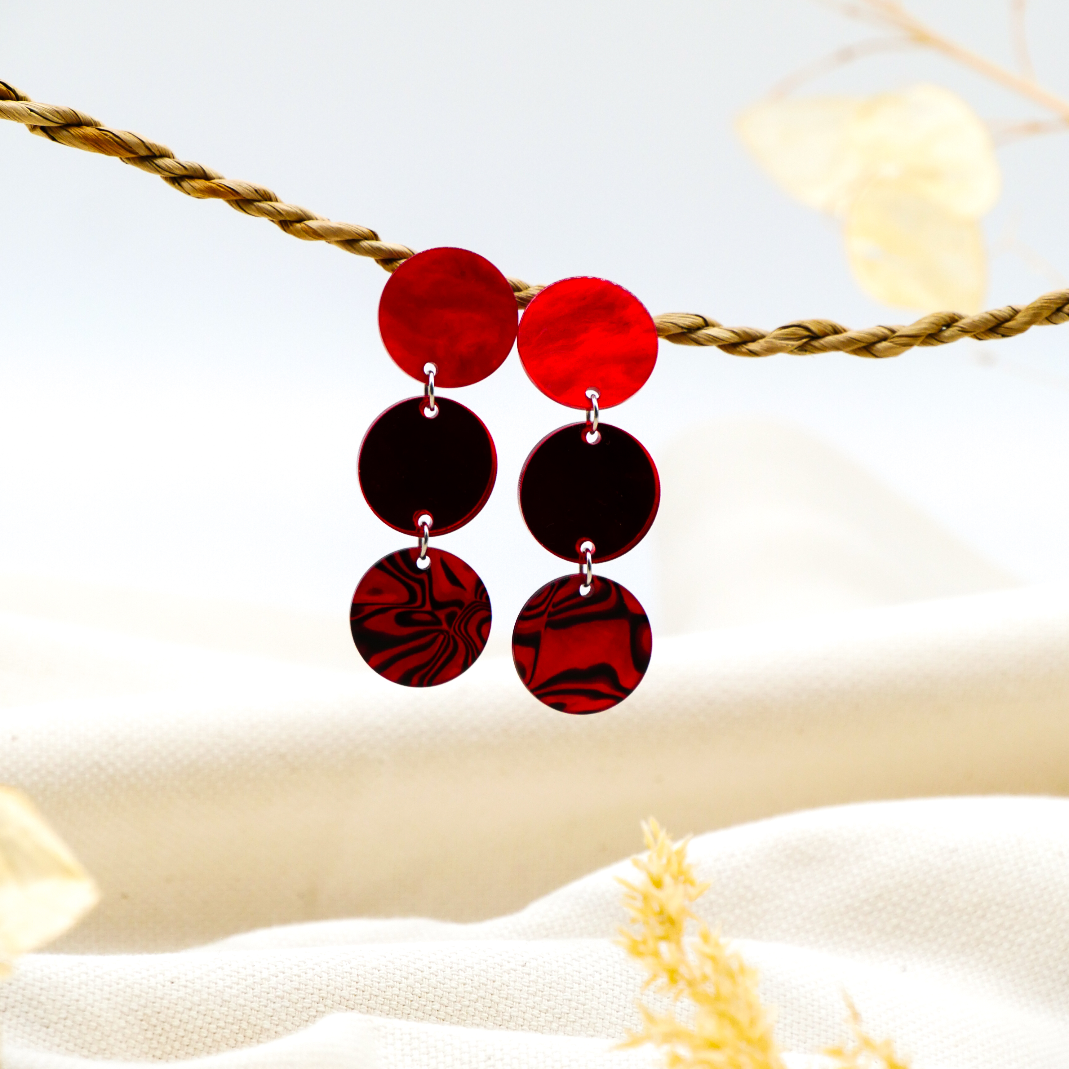 "Color Explosion", stud earrings 3pcs traffic light Ø 22 mm red pearl