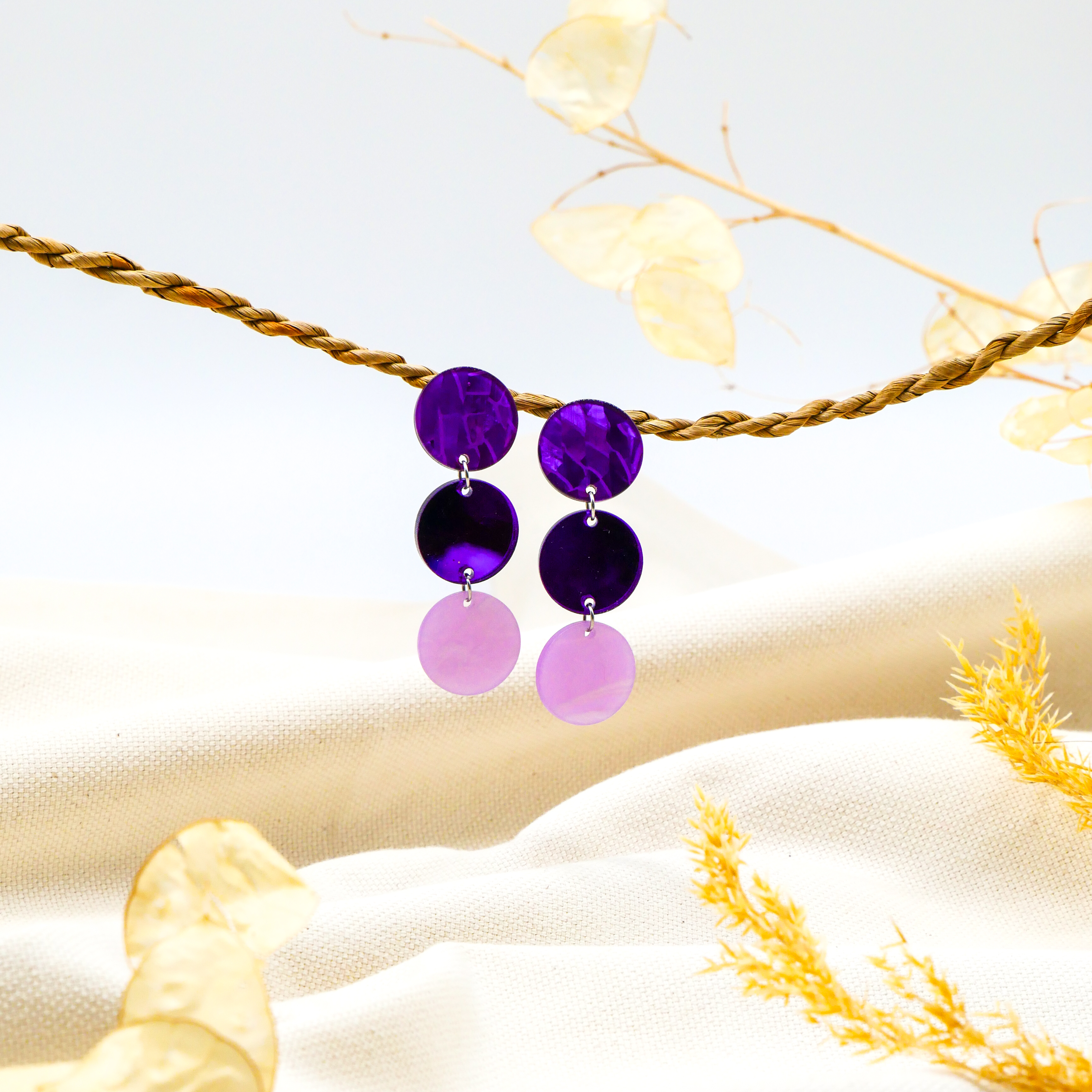 "Color Explosion" , stud earrings 3pcs traffic light Ø 22 mm purple "Color Explosion" , stud earrings 3pcs traffic light Ø 22 mm purple