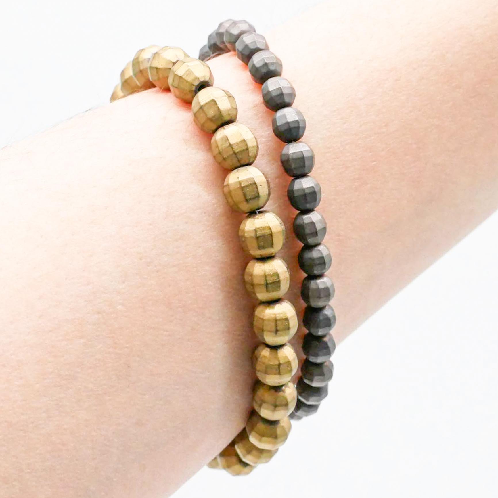 "Metallic" 2-Strang Hämatit Armband, Kugel - bronze-anthrazit