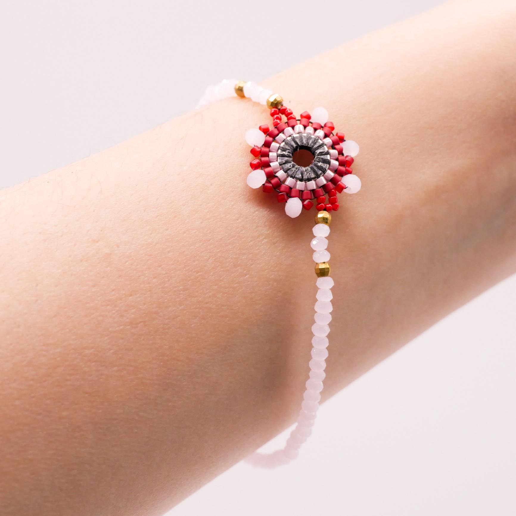 "Toho Art" Armband mit Blütenelement - Red-Rosé
