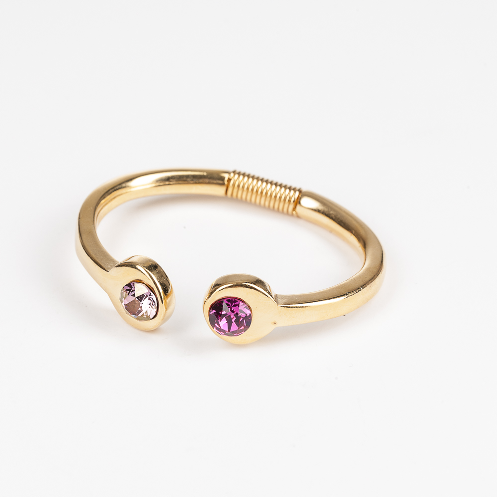 Armspange aus Metall, "Geometrie", aufklappbar, goldfarben, Fuchsia-Crystal Antique Pink