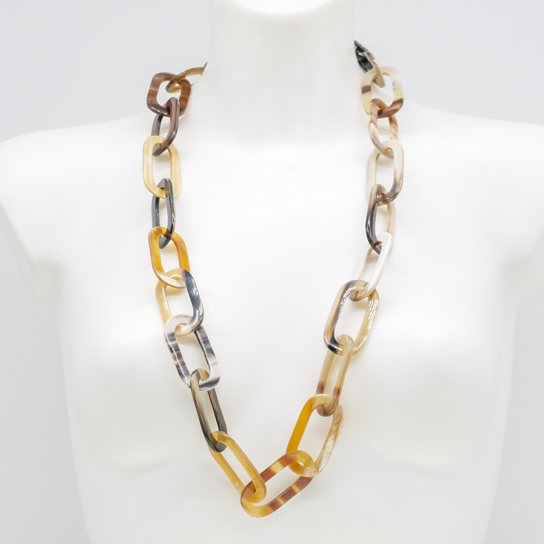 "Art Craft", Horn necklace, long necklace, elongated element, brown african horn 