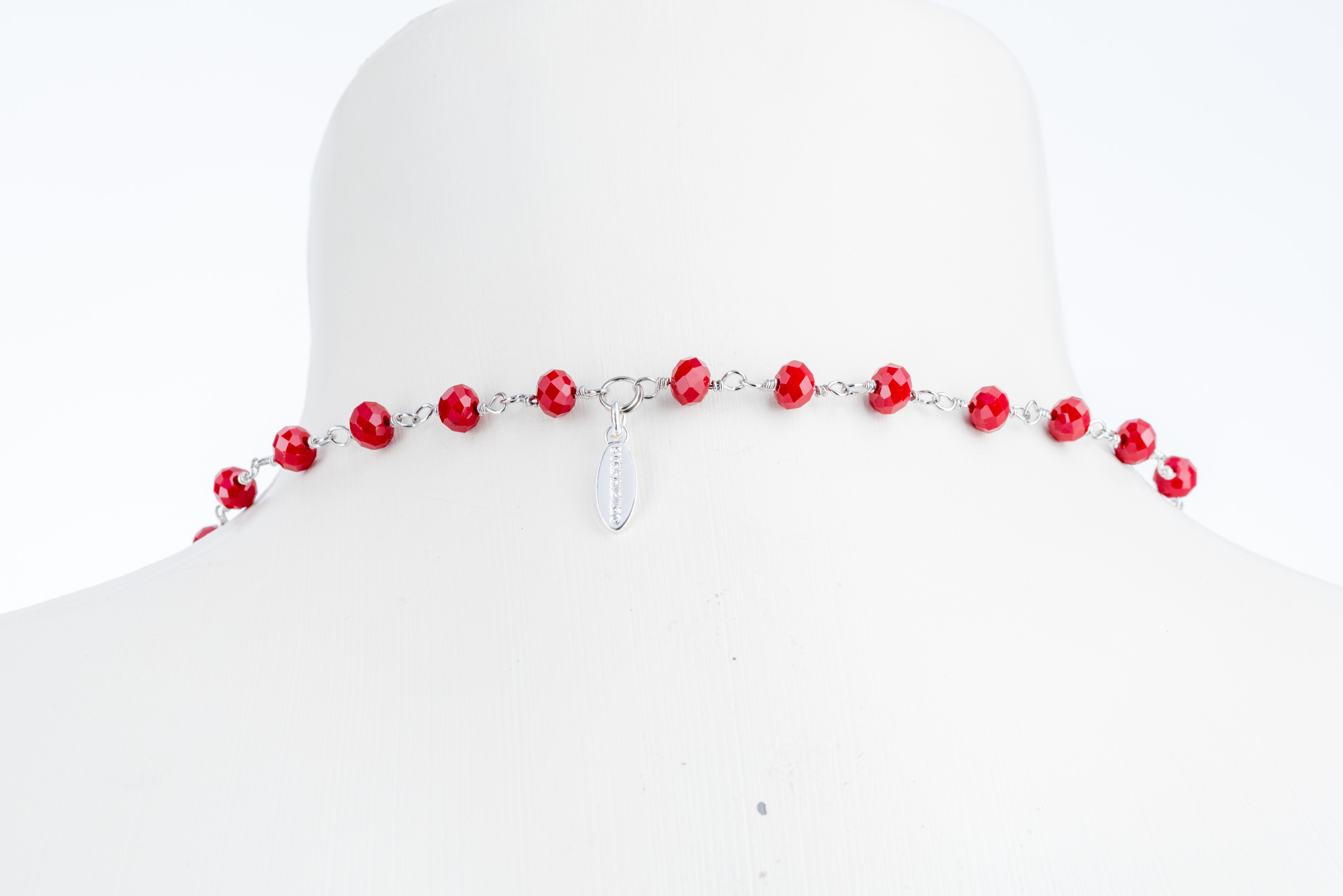 "Steinzähne" lange Kette mit Glaskristallen - rot