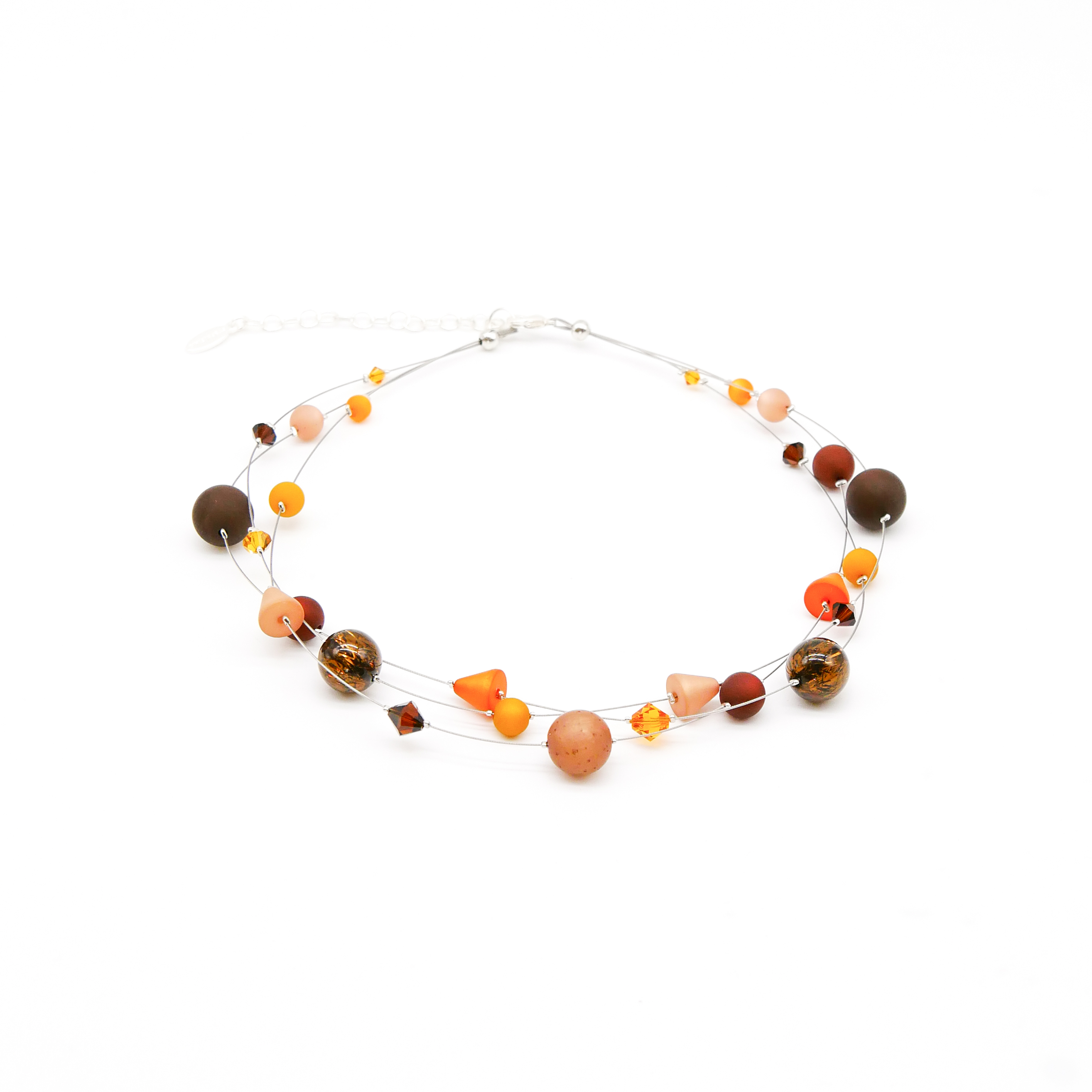 “Color Explosion”, short 3 strand necklace with polaris beads - choclatebrown “Color Explosion”, short 3 strand necklace with polaris beads - choclatebrown