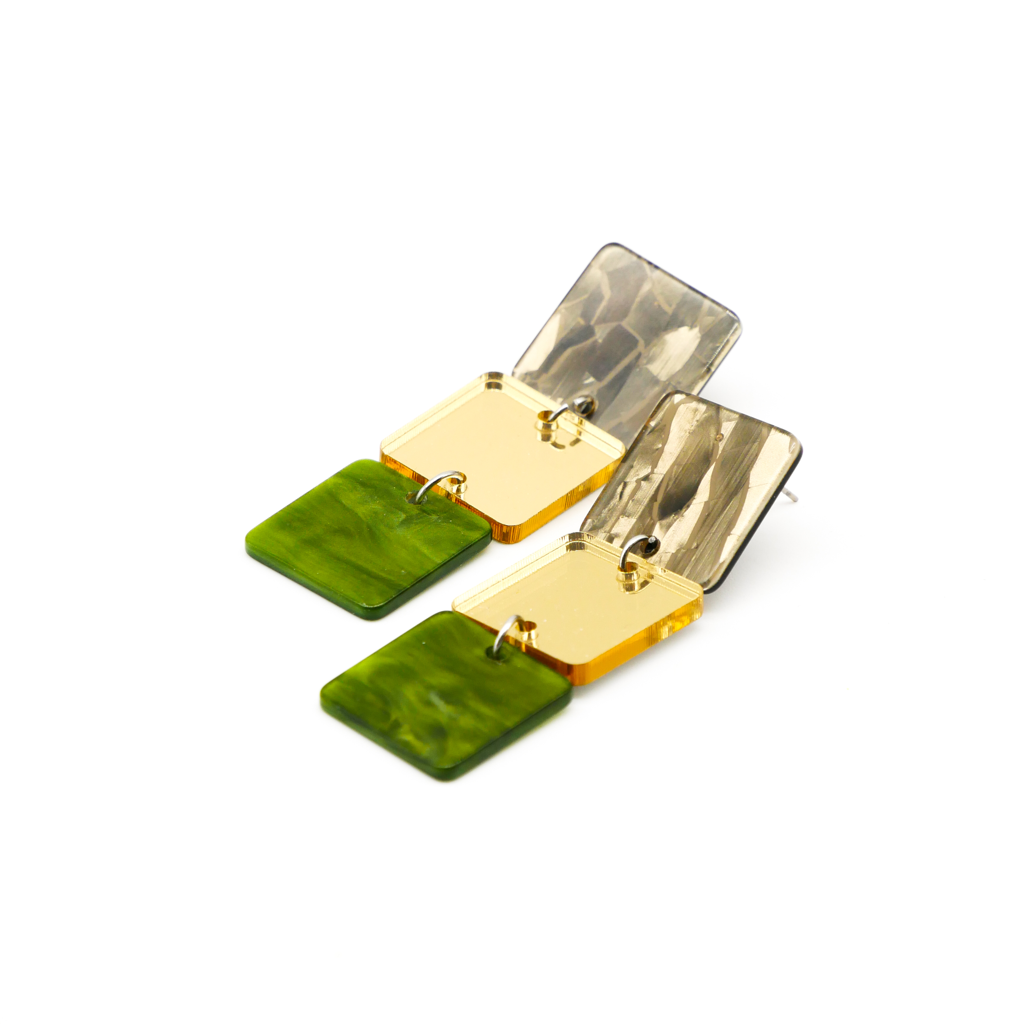 "Color Explosion", Ohrstecker 3er Ampel flache Quadrate 20mm grey "Color Explosion", Ohrstecker 3er Ampel flache Quadrate 20mm grey