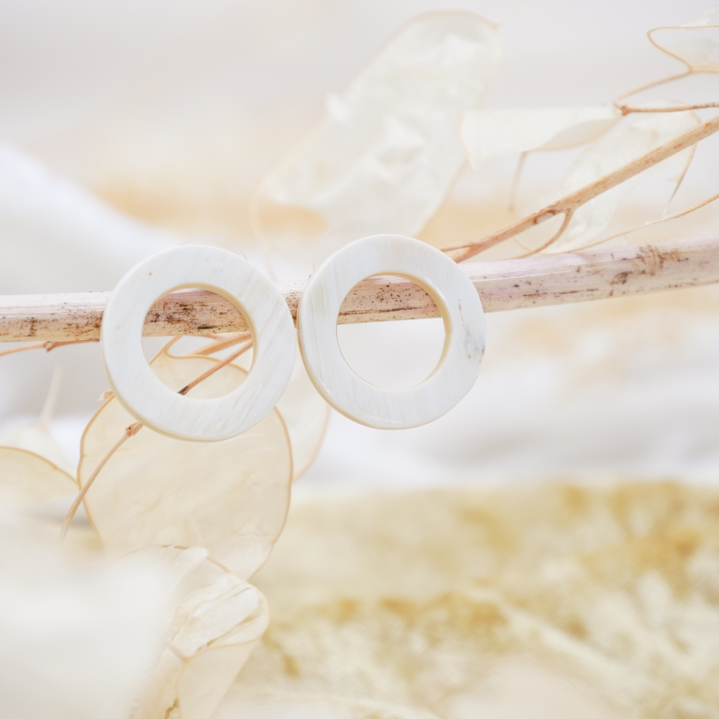 "Craft Art", ear stud "hoop", approx. 24mm, white horn