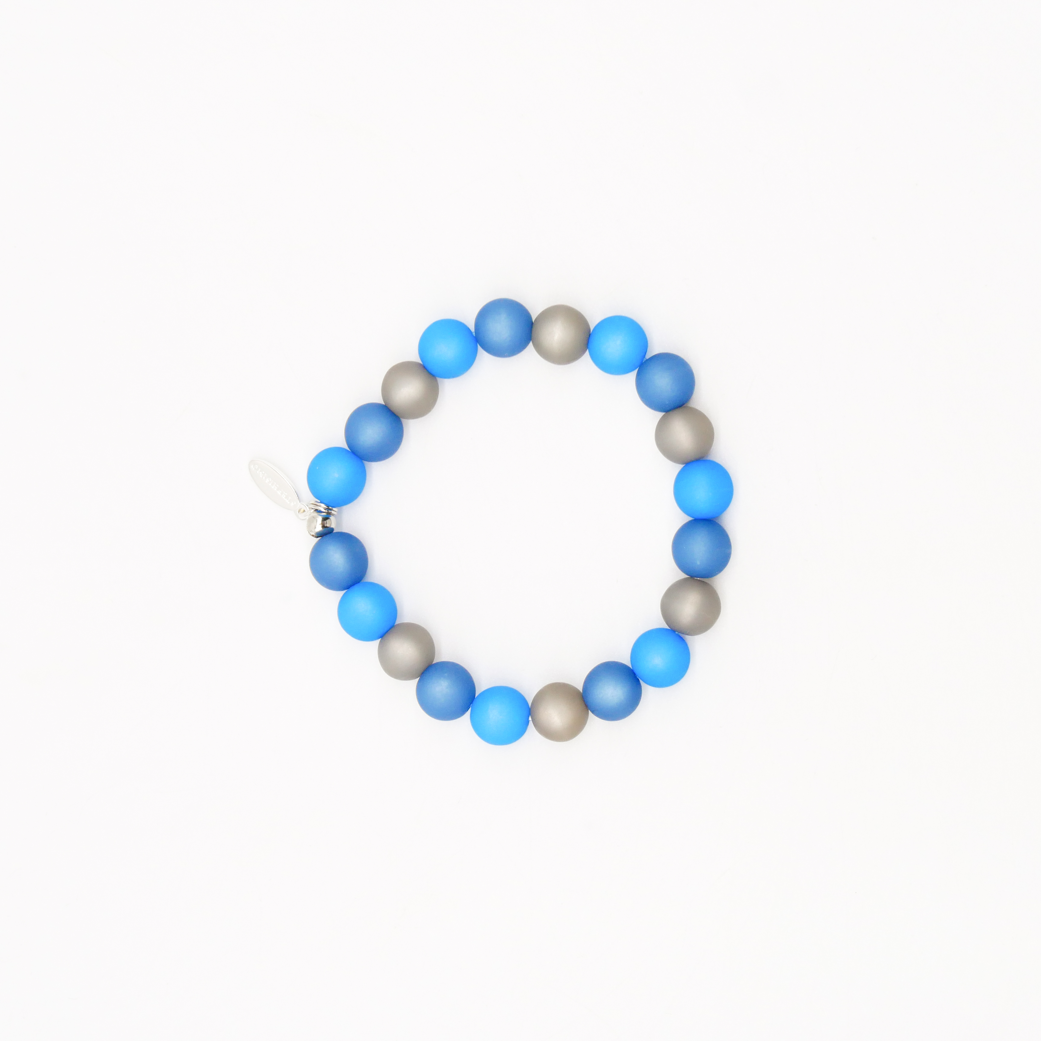 Color Explosion, Armband auf Gummi Polarisperlen ø 10 mm, blau-grau Color Explosion, Armband auf Gummi Polarisperlen ø 10 mm, blau-grau