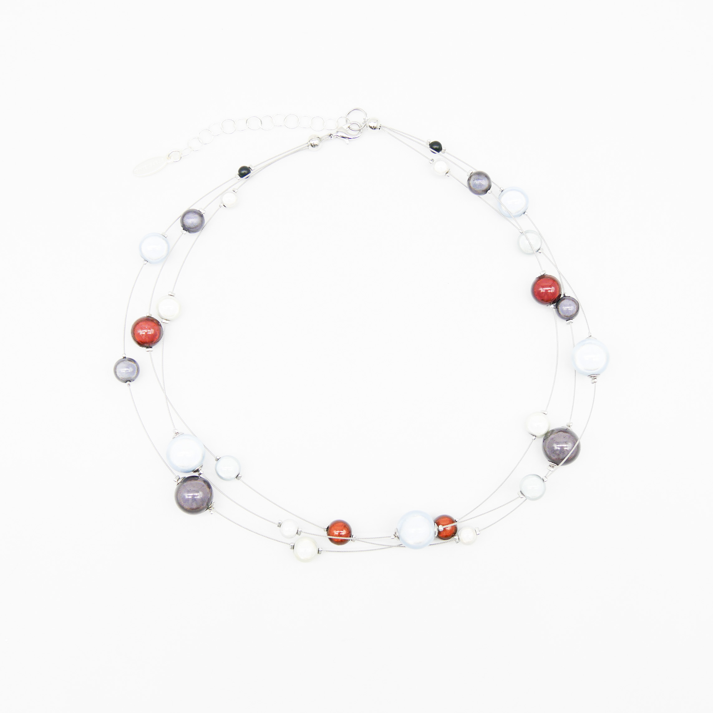 Color Explosion, kurze 3-Strang Kette "Miracle Beads" Perlen - grau
