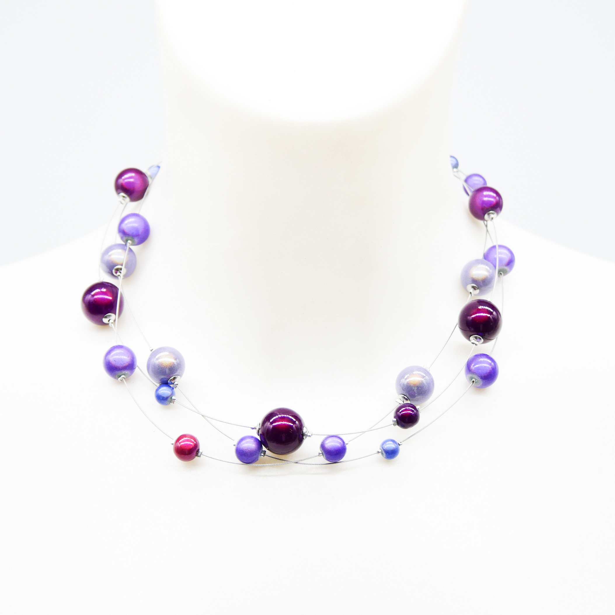 Color Explosion, kurze 3-Strang Kette "Miracle Beads" Perlen - violett