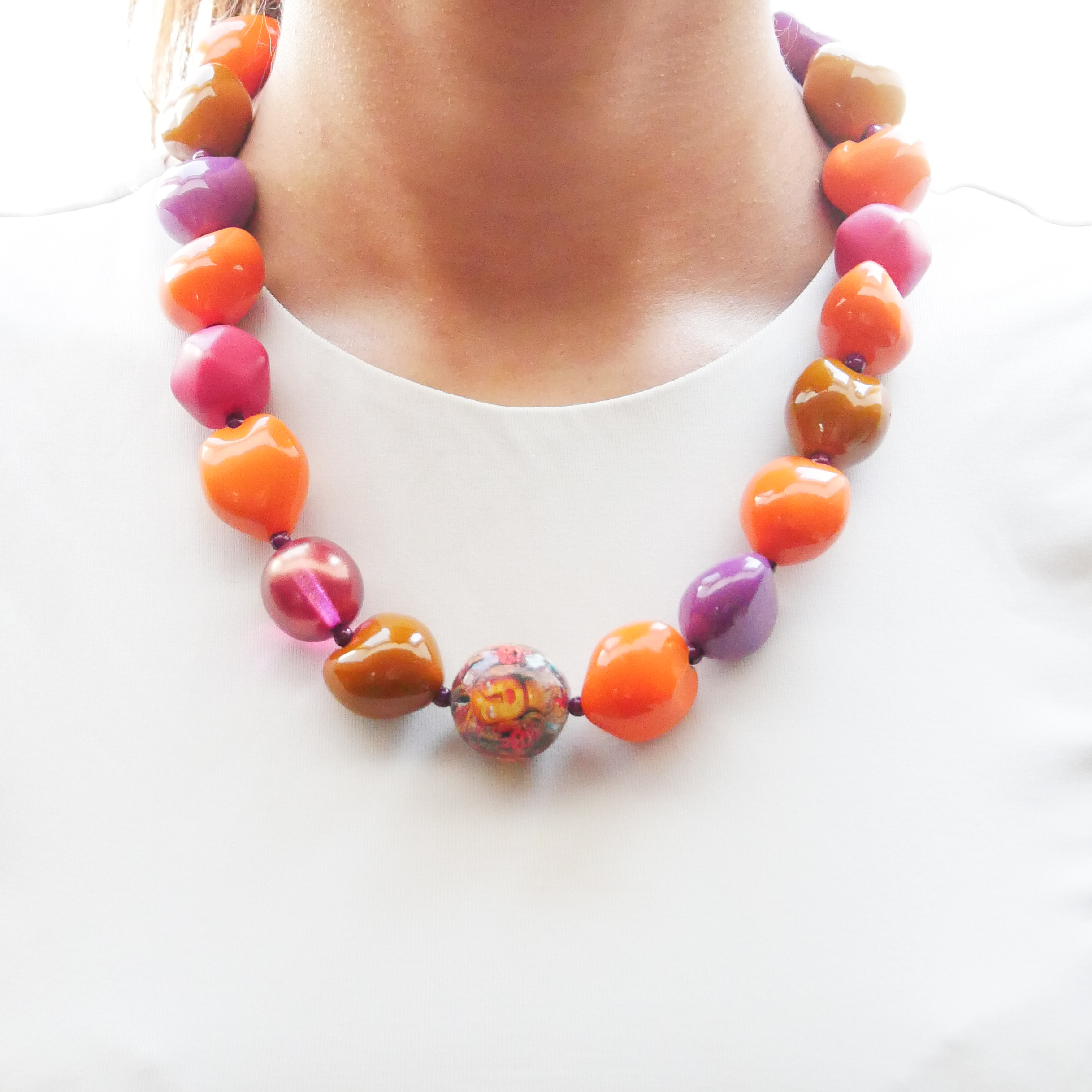  "Summer Feeling" Kette ca. 60 cm, Lumba Samen, Glasperlen, Resin Perle, blumenwiese