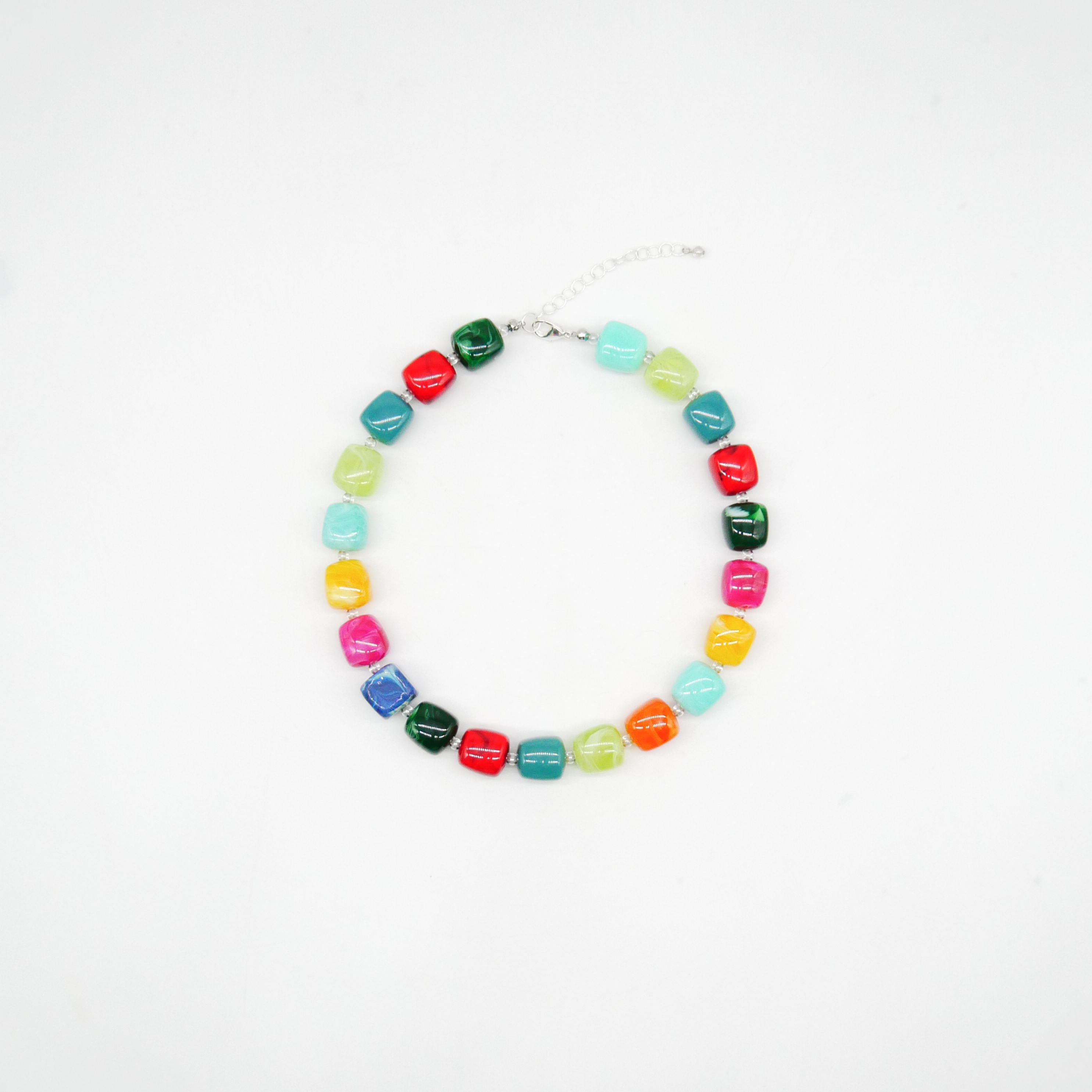 "Summer Feeling",  short Chain "Cube" Resin Pearls approx. 16 x 16 mm multicolor