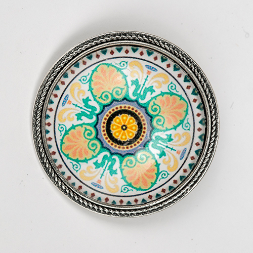 Brooch "Mandala", glass, light orange-light grey