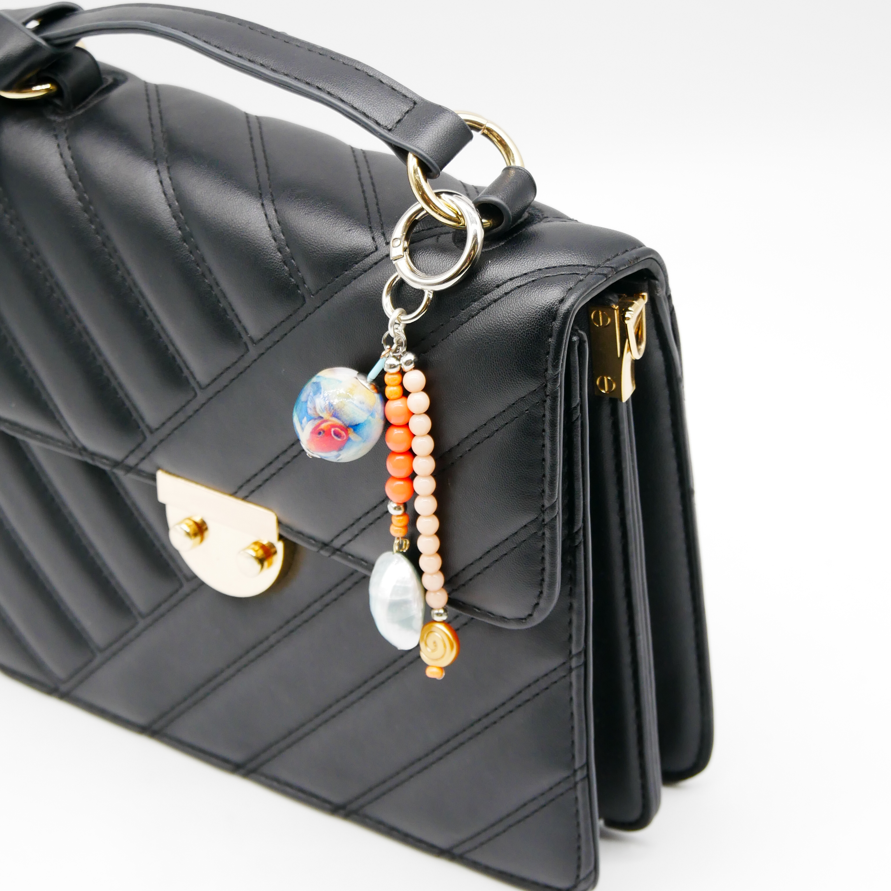 "Lucky Pendant" Anhänger, 2 Stränge Glas und Papercoated Kugel Ø ca. 27 mm 