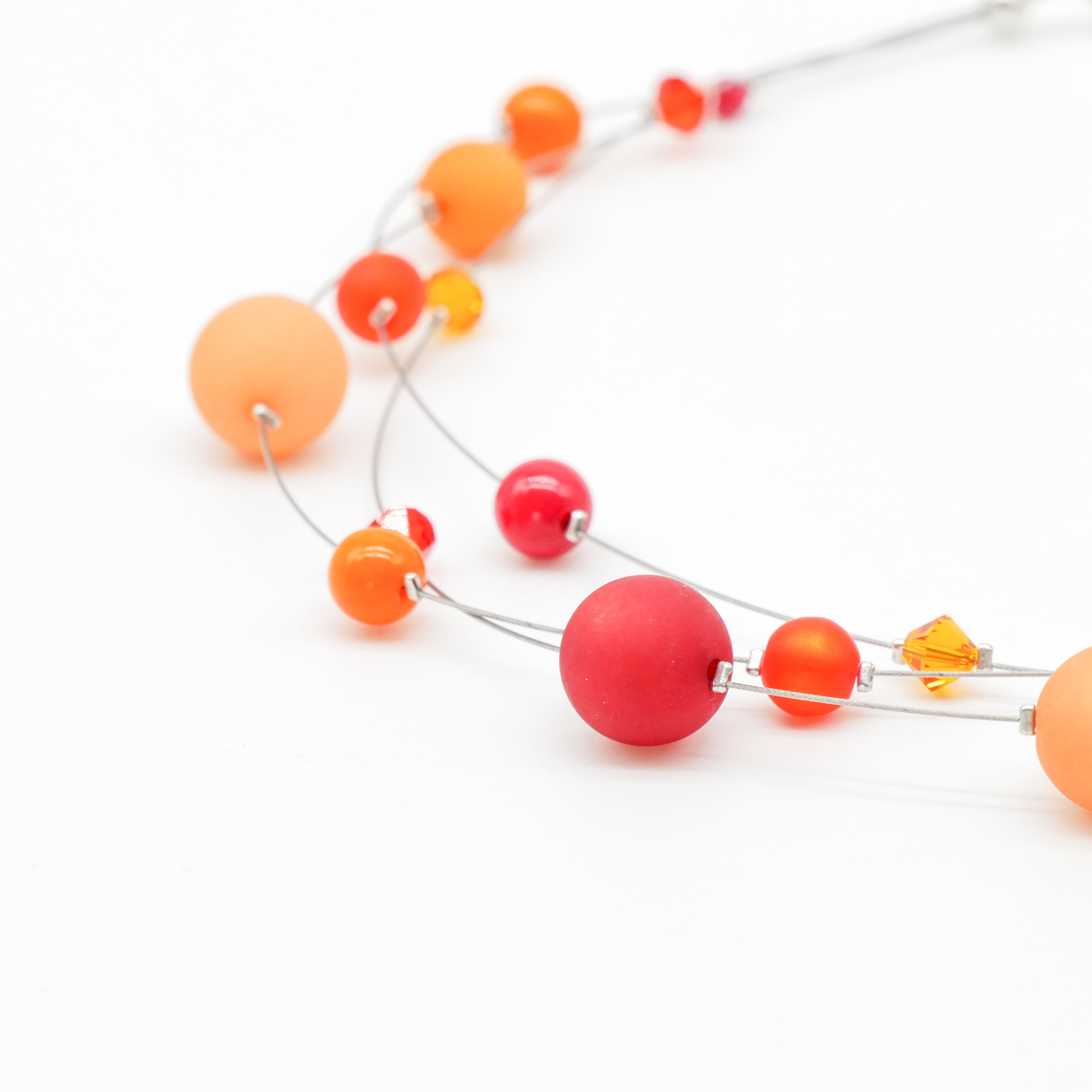"Color Explosion", kurze 3 Strang Kette mit Polaris- und Kristallperlen - orange "Color Explosion", kurze 3 Strang Kette mit Polaris- und Kristallperlen - orange