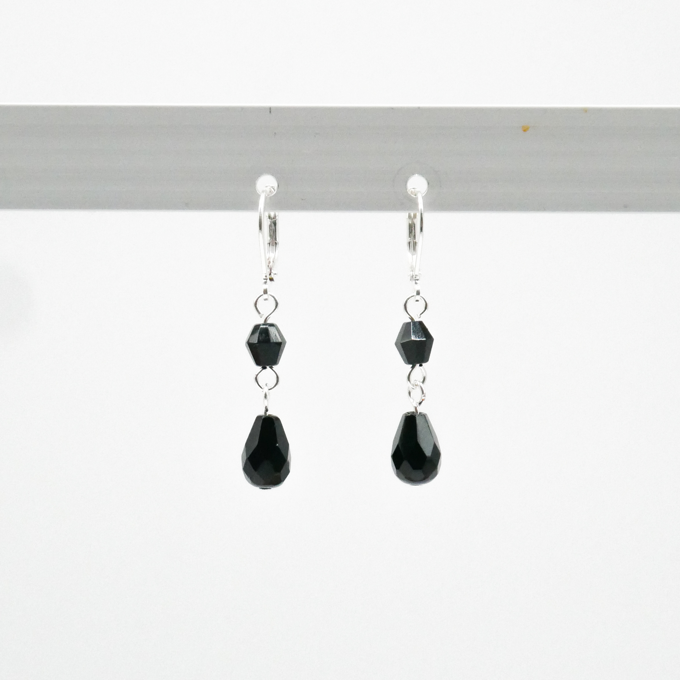  "Jet Schmuck" Ohrhänger "Tropfen", schwarze Glasperlen 