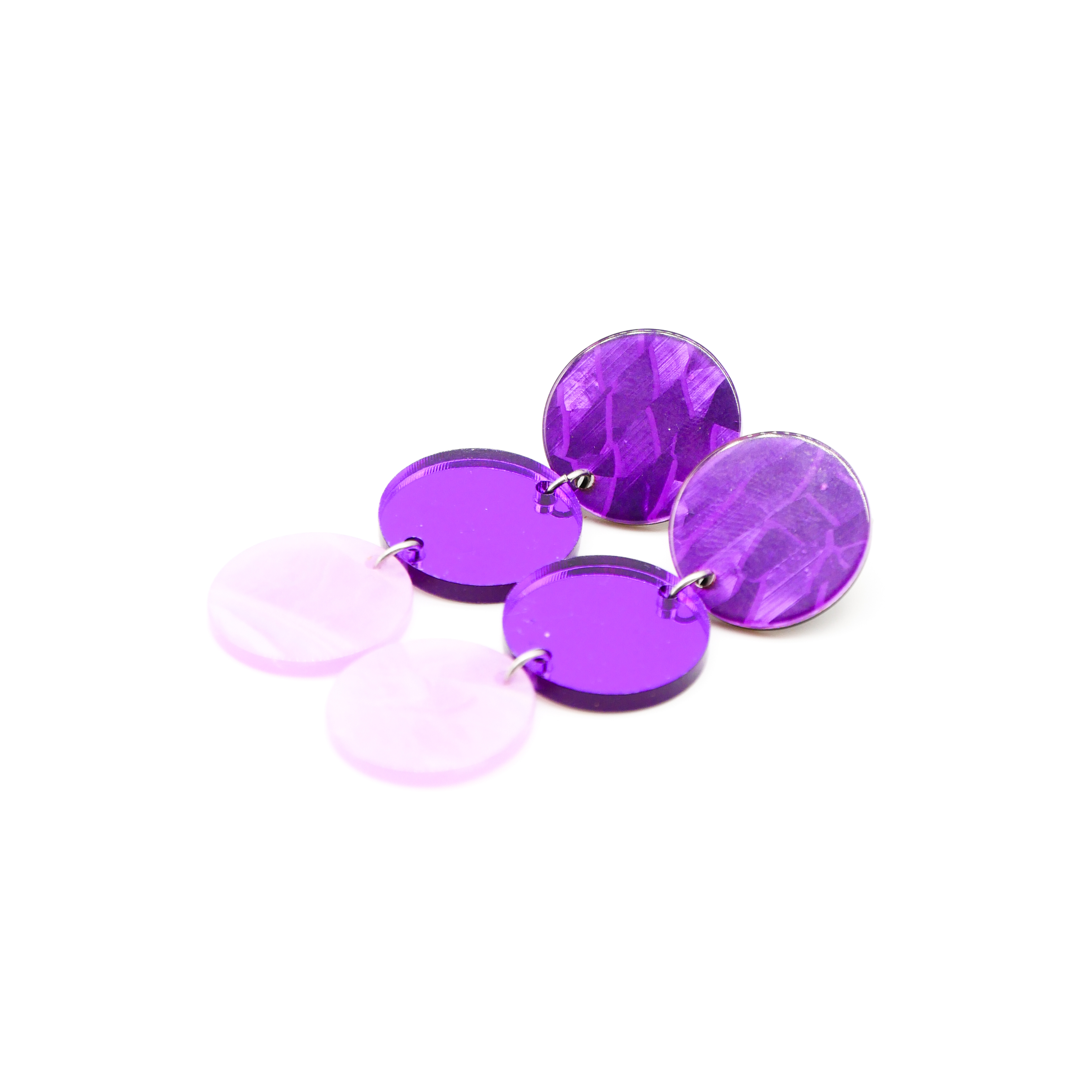"Color Explosion" , stud earrings 3pcs traffic light Ø 22 mm purple "Color Explosion" , stud earrings 3pcs traffic light Ø 22 mm purple