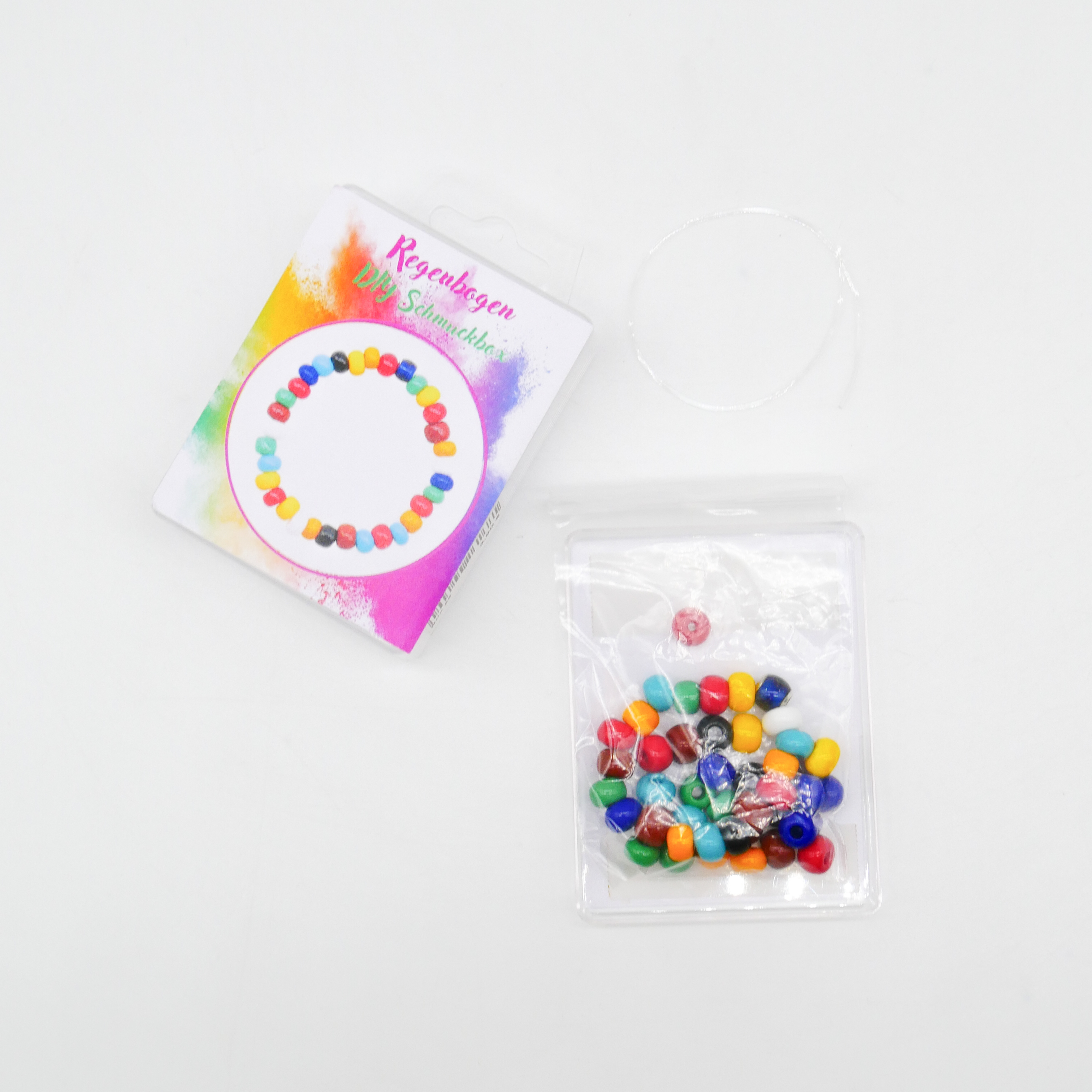 DIY kleine Schmuckbox, Armband Regenbogen, ø 8 mm Rocaillesperlen bunte Mischung DIY kleine Schmuckbox, Armband Regenbogen, ø 8 mm Rocaillesperlen bunte Mischung
