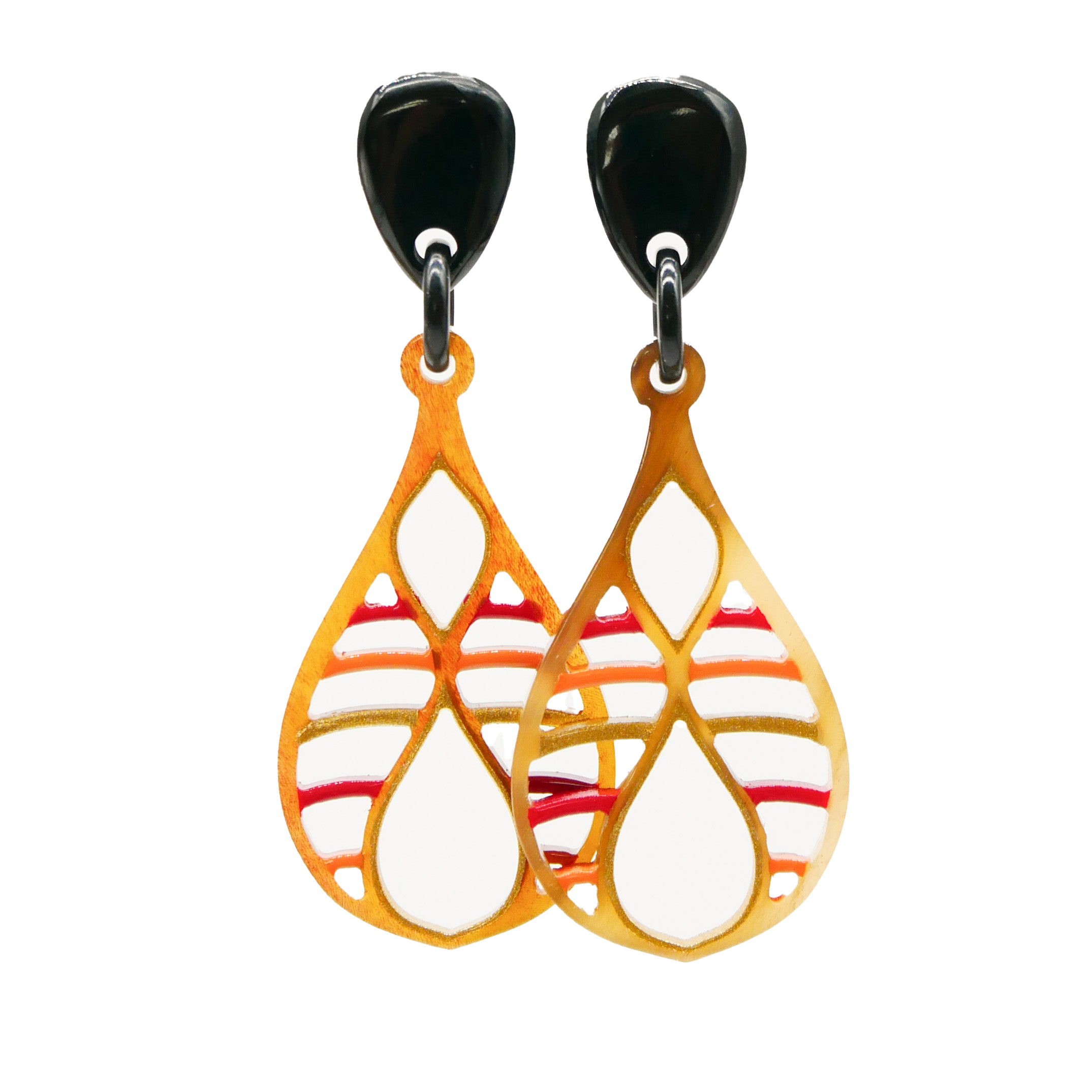 "Craft Art",  Ohrring "Teardrop", braunes Horn, Lack peach