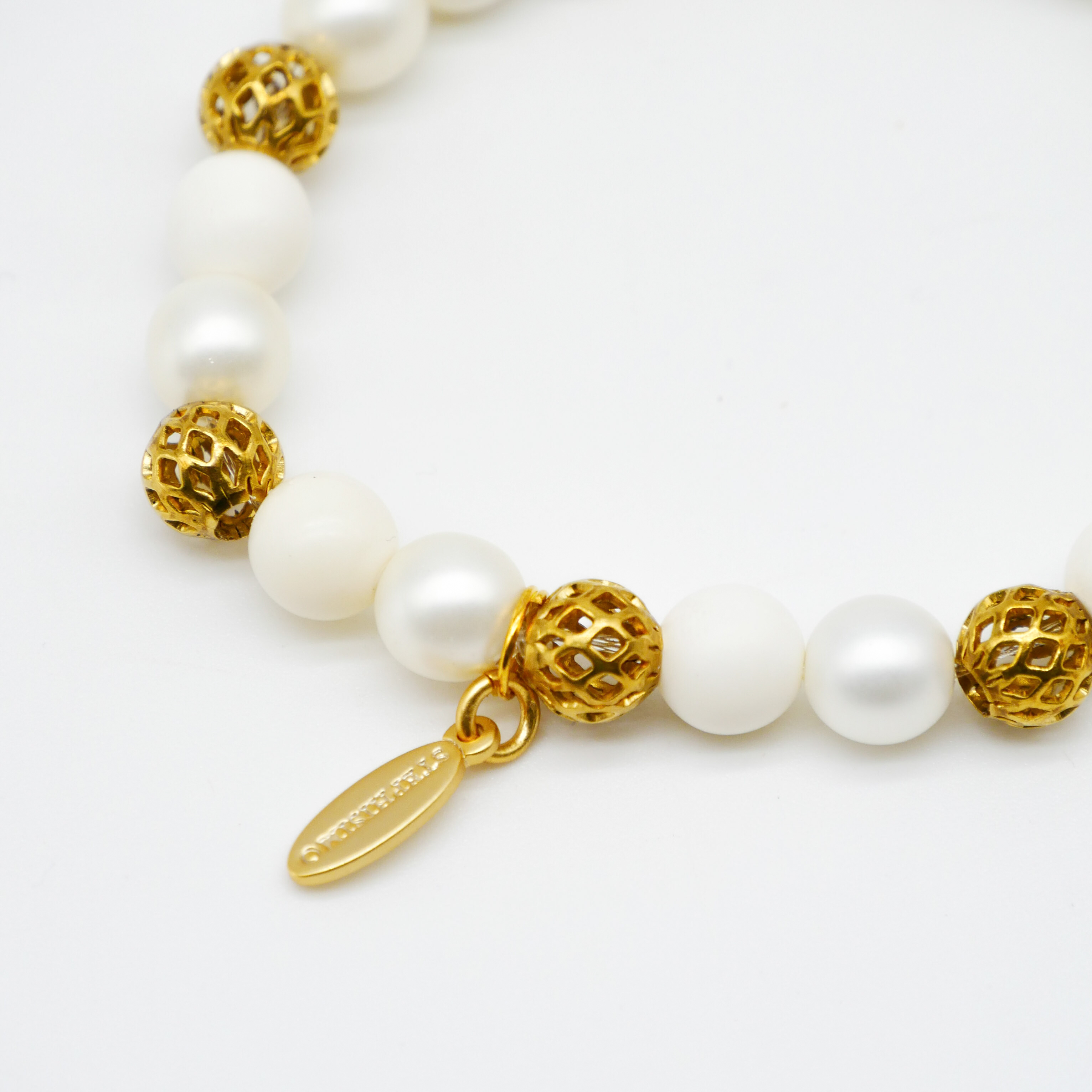  Color Explosion, Armband auf Gummi Ø 8 mm, Glas- und Polaris Perlen, Venus weiß-gold