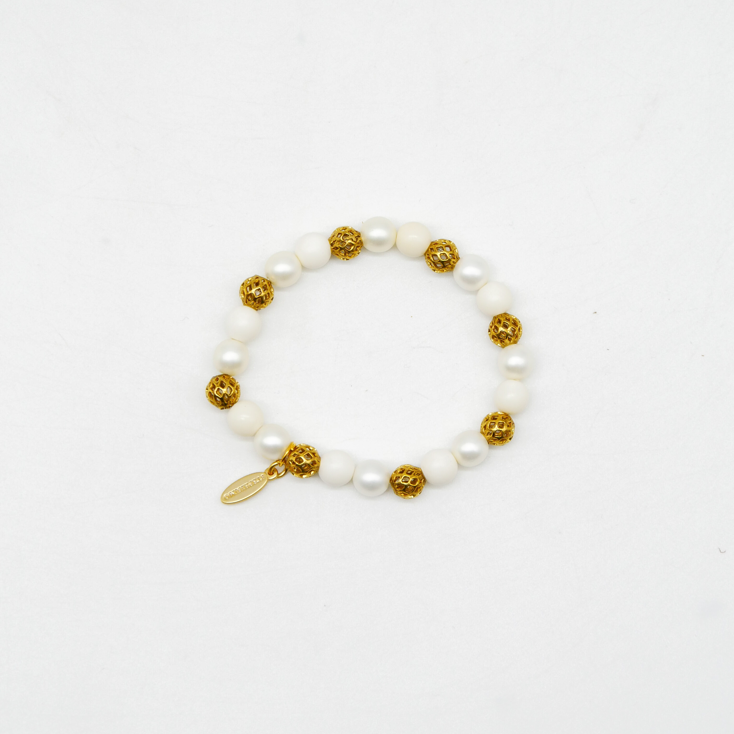  Color Explosion, Armband auf Gummi Ø 8 mm, Glas- und Polaris Perlen, Venus weiß-gold