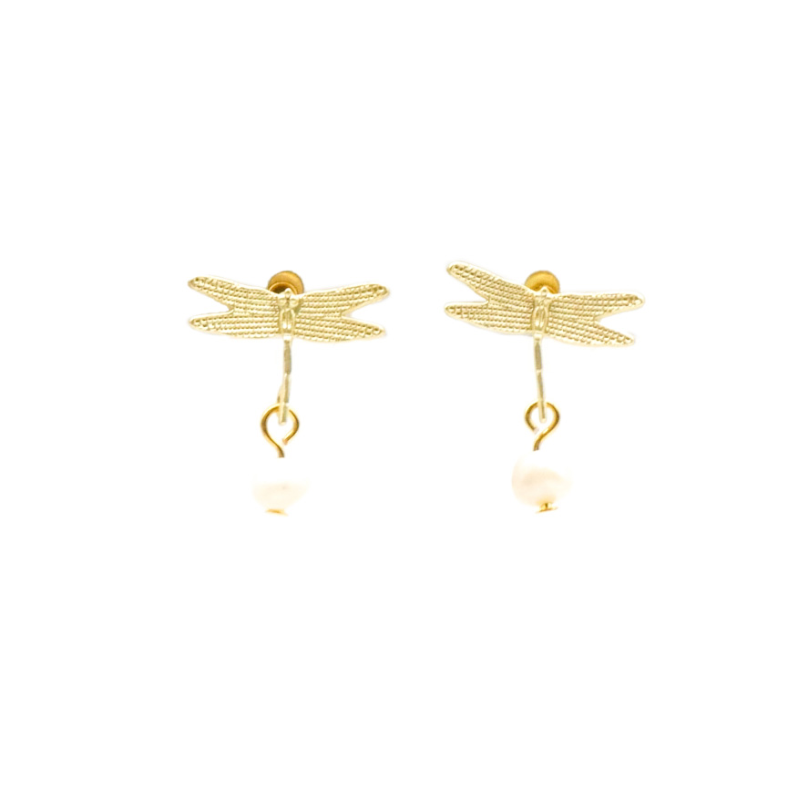 "Freshwater Pearls"  Ohrstecker "Libelle" vergoldet aus SWZ Perlen, ca. 5 mm
