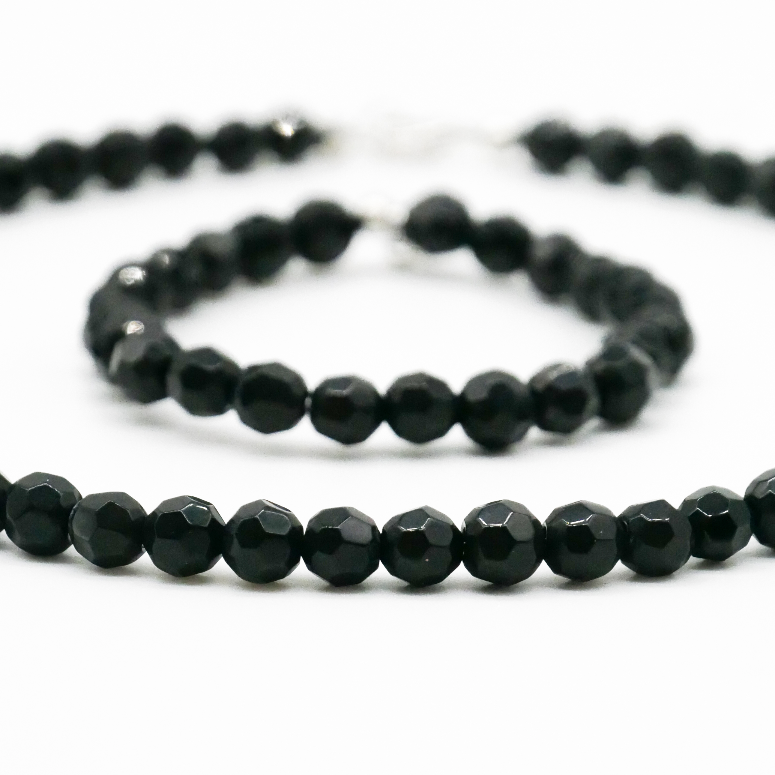  "Jet Schmuck" Kette ca. 45 cm schwarze facettierte Glasperlen Ø 8 mm 