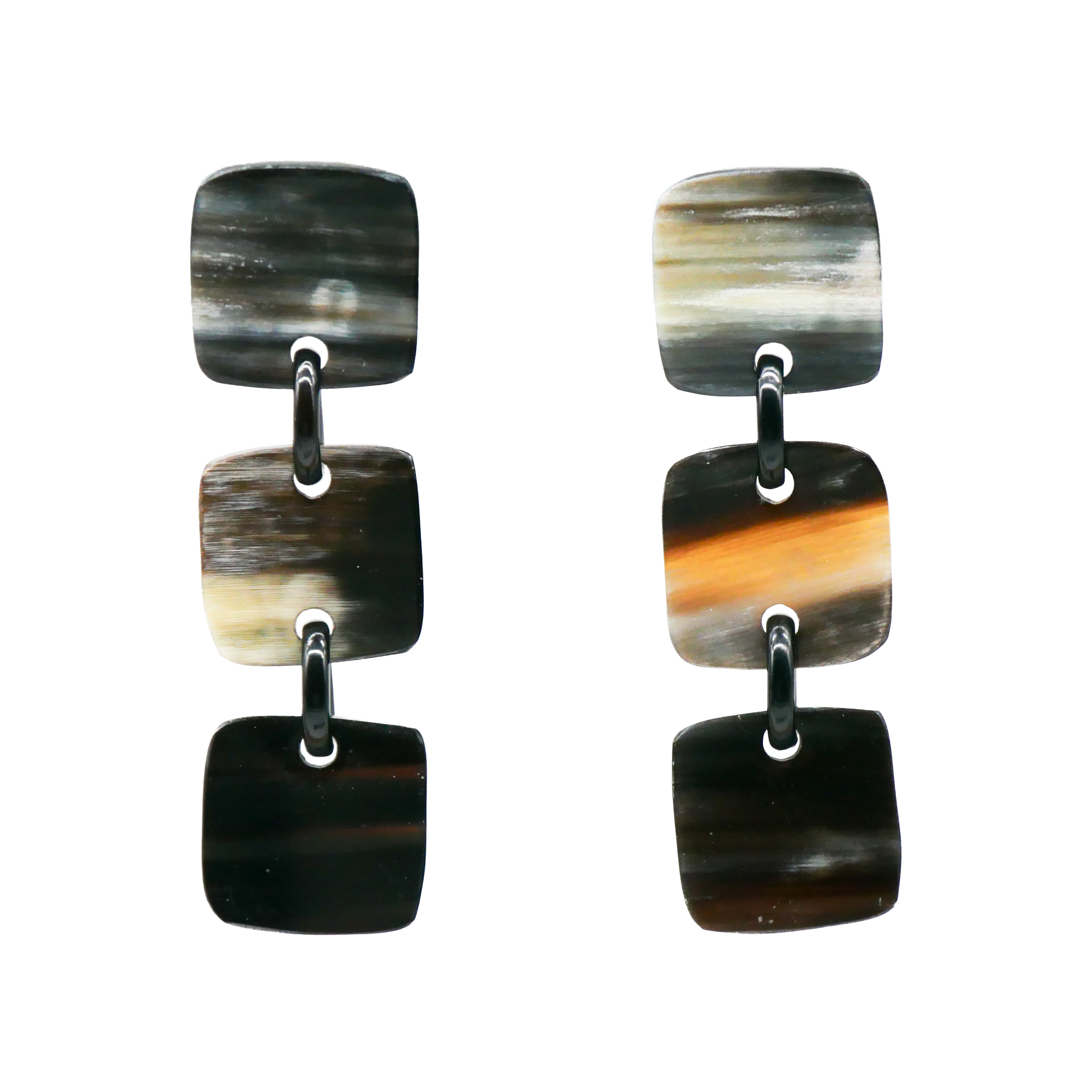 Horn earrings, squares, black-white african horn