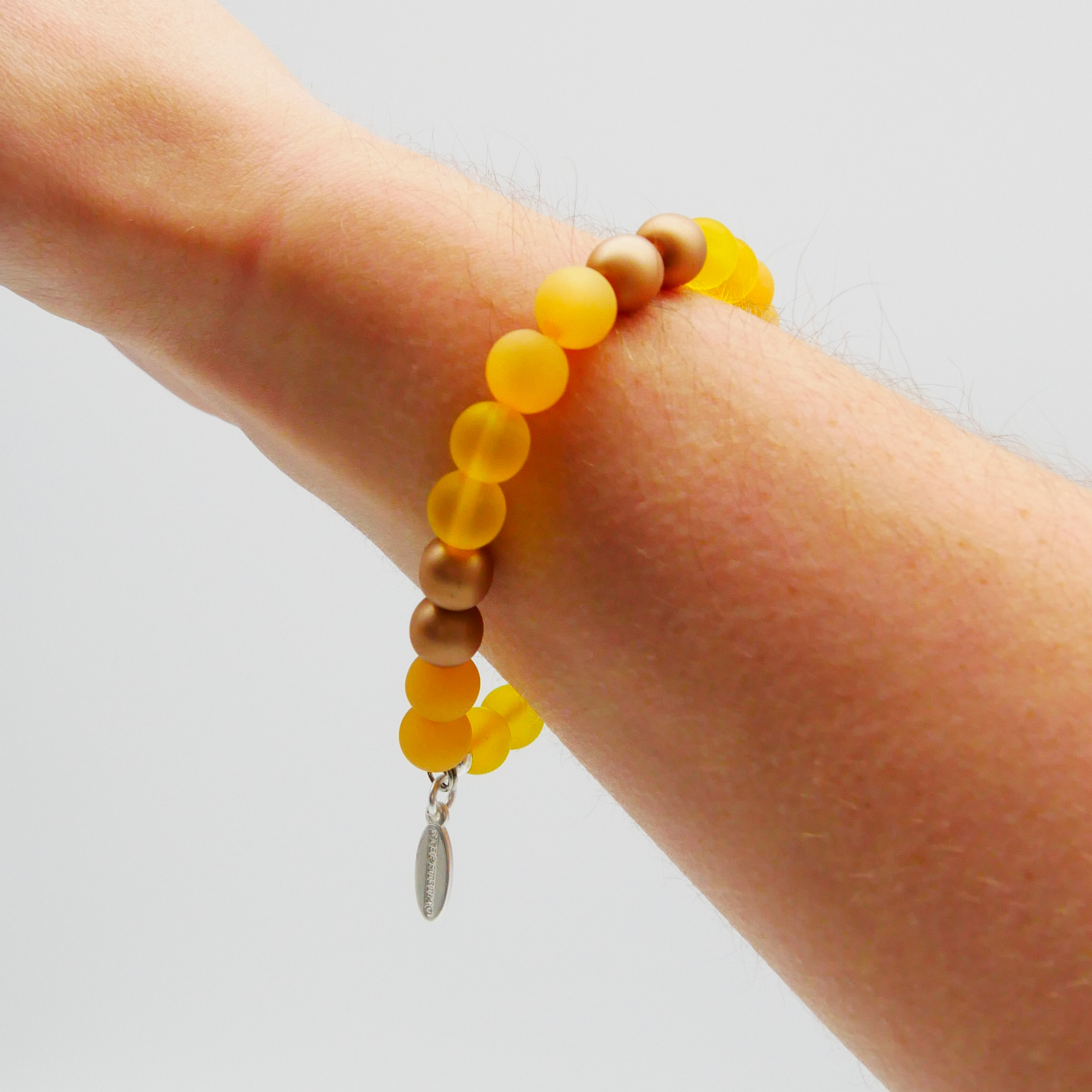  Color Explosion, Armband auf Gummi Ø 8 mm, Glas- und Polaris Perlen, Sonne gold-gelb