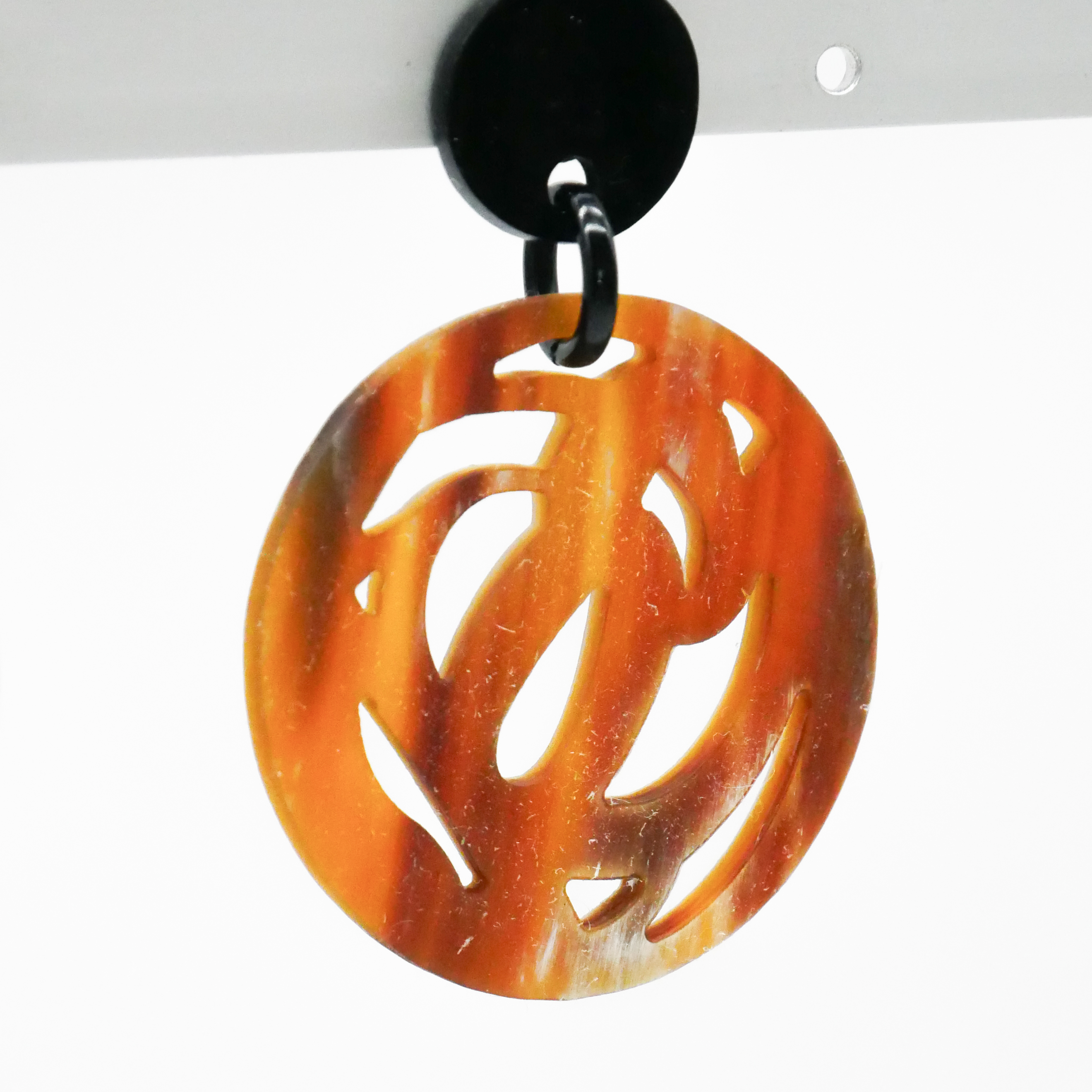  "Craft-Art", Ohrring Ø ca. 40 mm braunes Horn verspieltes Design 