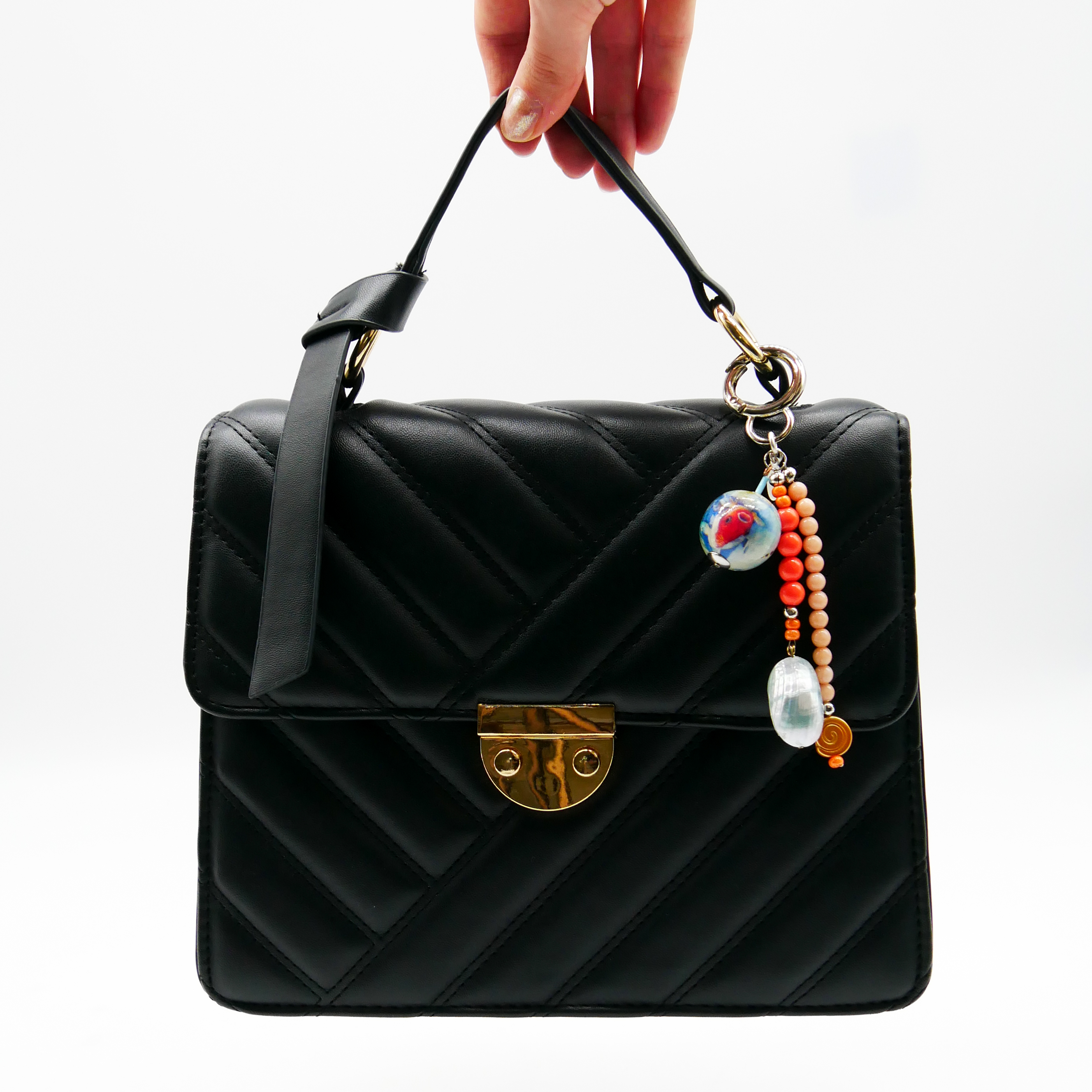 "Lucky Pendant" Anhänger, 2 Stränge Glas und Papercoated Kugel Ø ca. 27 mm 