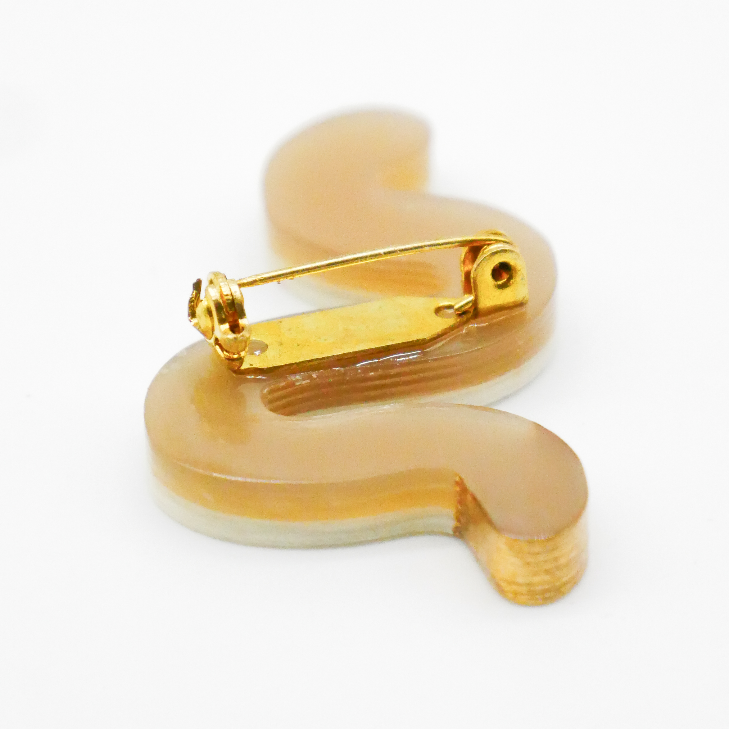  "Craft-Art", Brosche "Snake", weißes Horn, Lack gold 