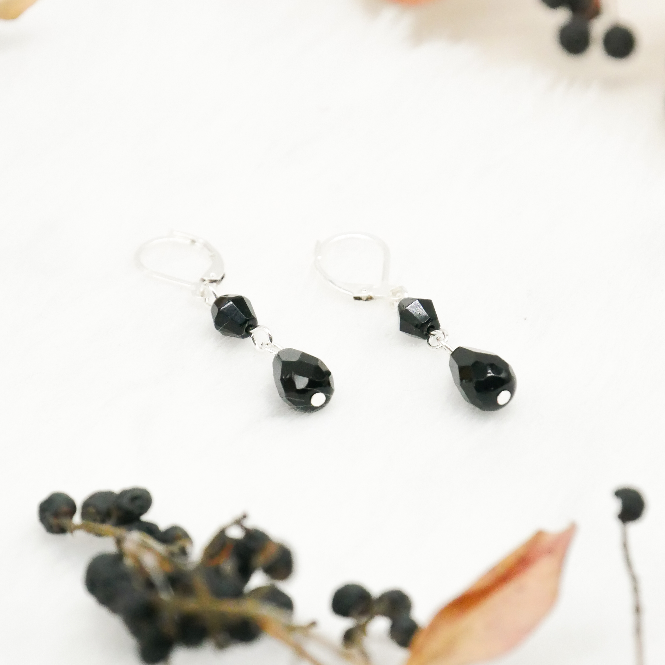  "Jet Schmuck" Ohrhänger "Tropfen", schwarze Glasperlen 