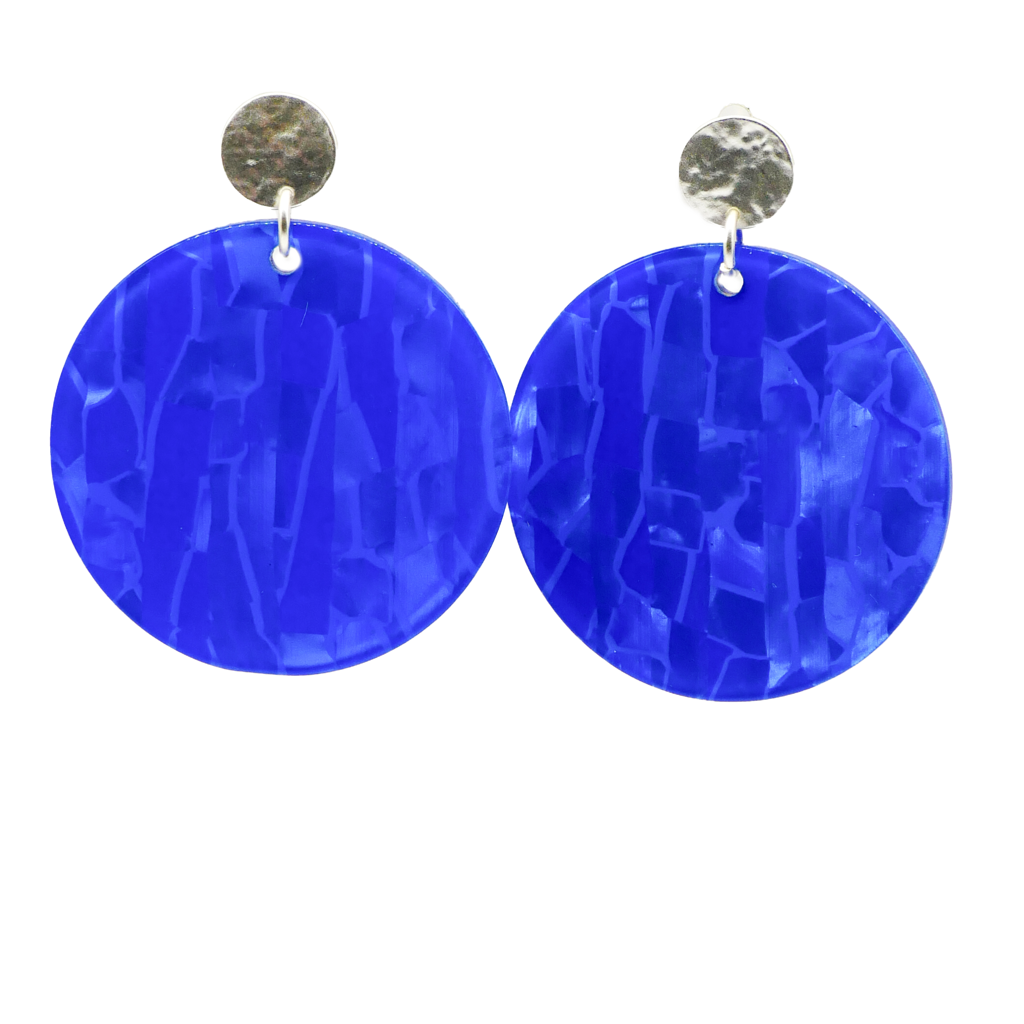  "Color Explosion", Ohrstecker Scheibe Ø 40 mm, Oberteil Ø 10 mm vergoldet, blue pearl
