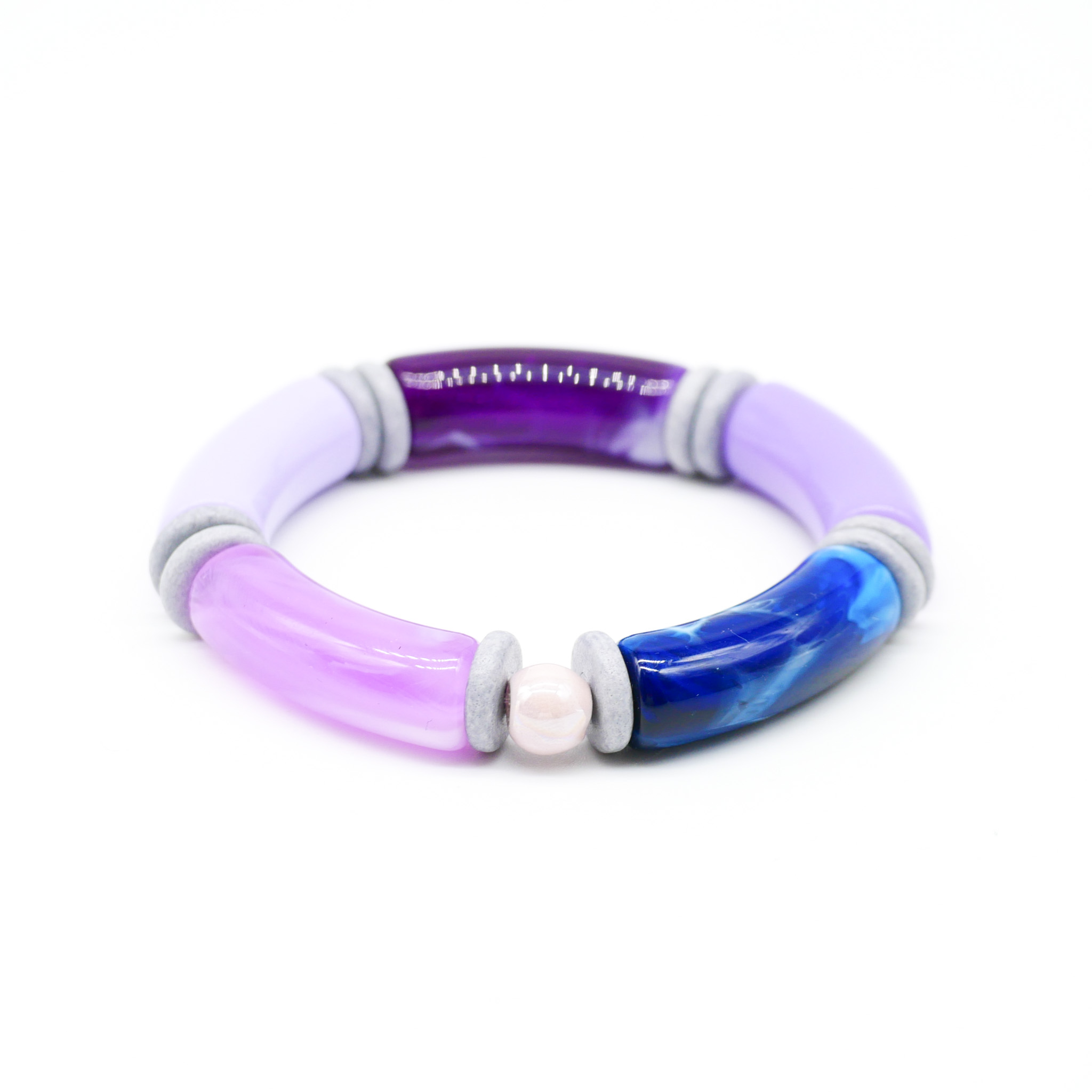 Armband "Tube" auf Gummi, gebogene Kunststoffelemente + Keramik, lila