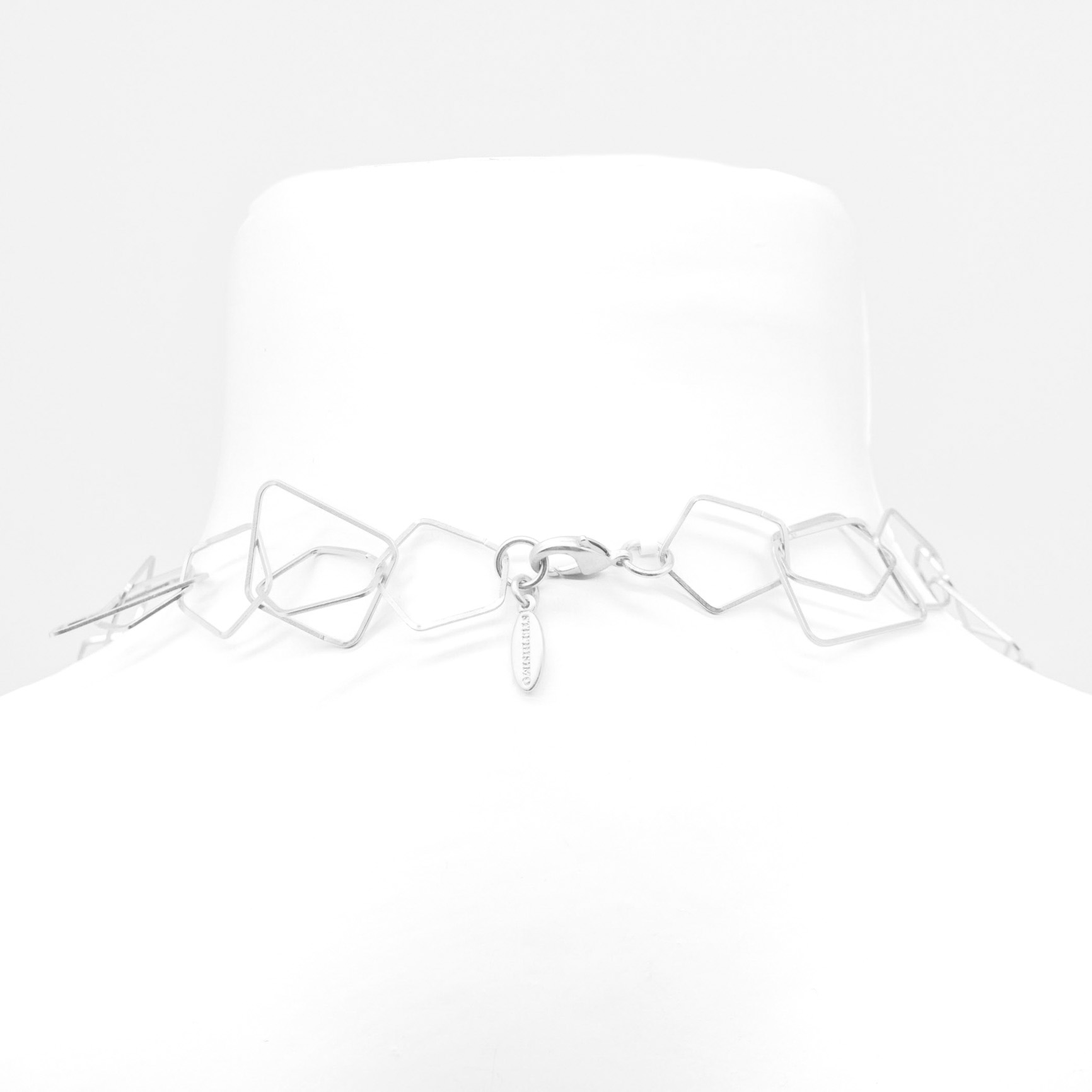 STCH_28_l-4 "Charmkette" Gliederkette, kleines Fünfeck, sehr lang, versilbert ca. 100 cm