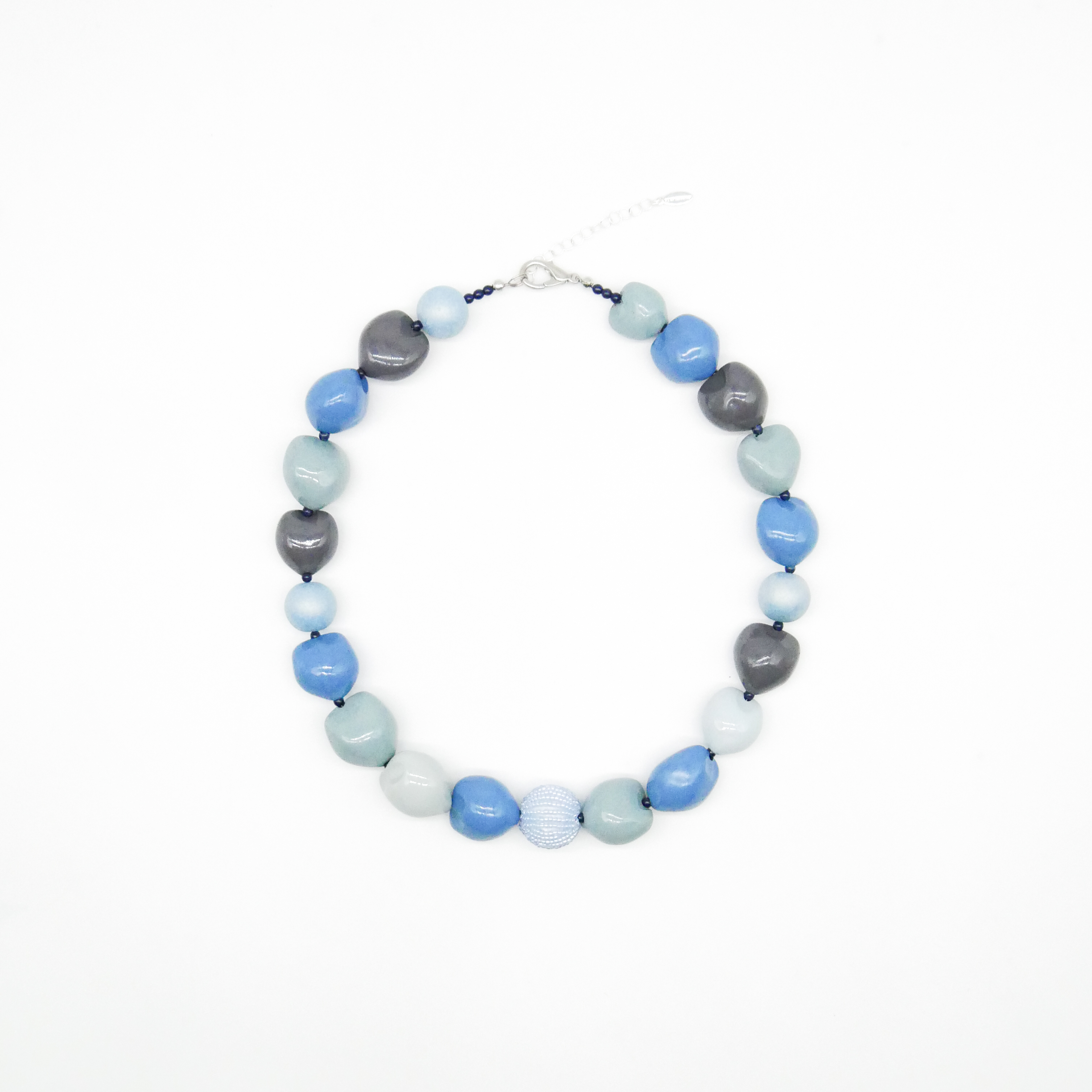  "Summer Feeling" Kette ca. 60 cm, Lumba Samen, Glasperlen, blue petrol
