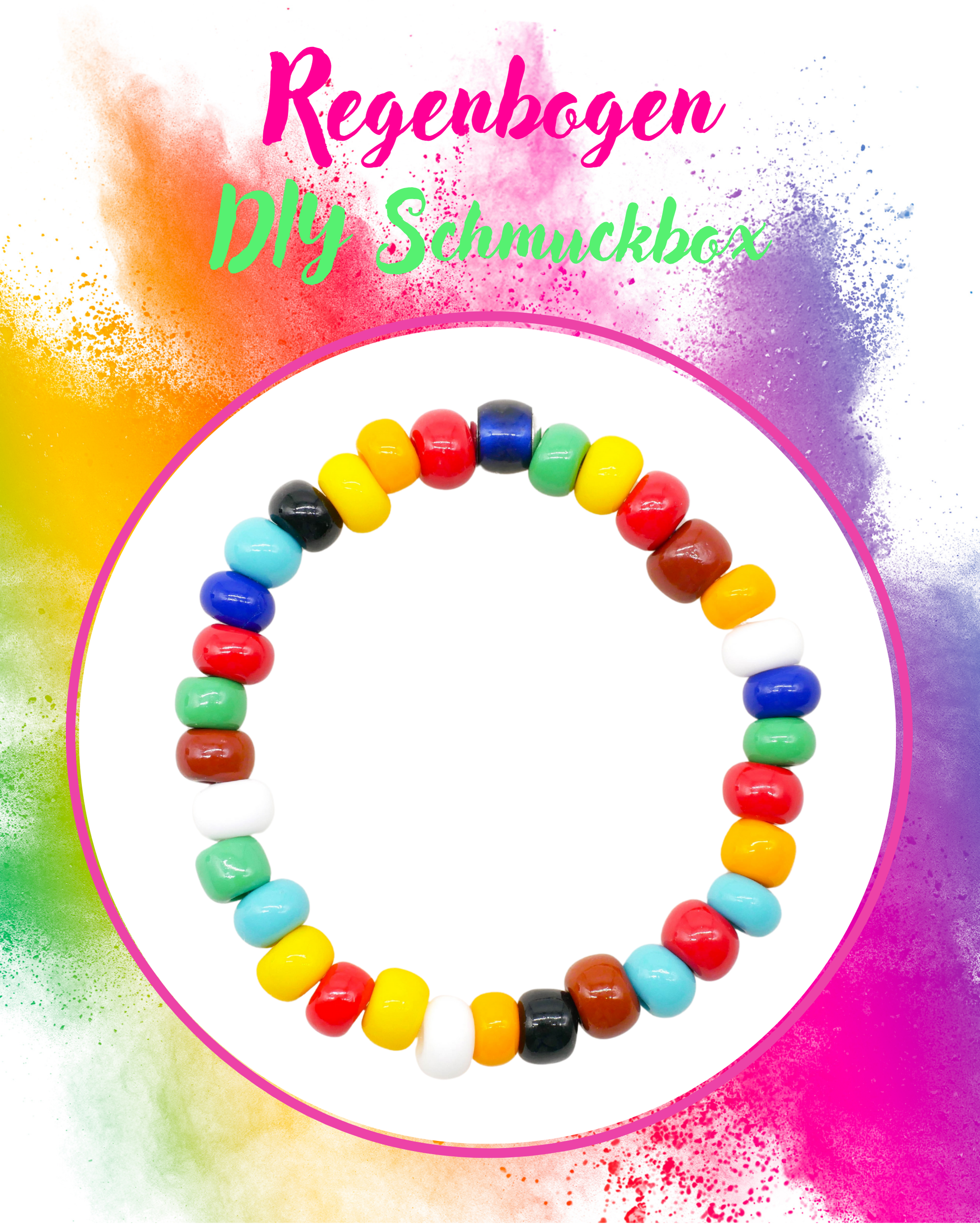  DIY kleine Schmuckbox, Armband Regenbogen, ø 8 mm Rocaillesperlen bunte Mischung