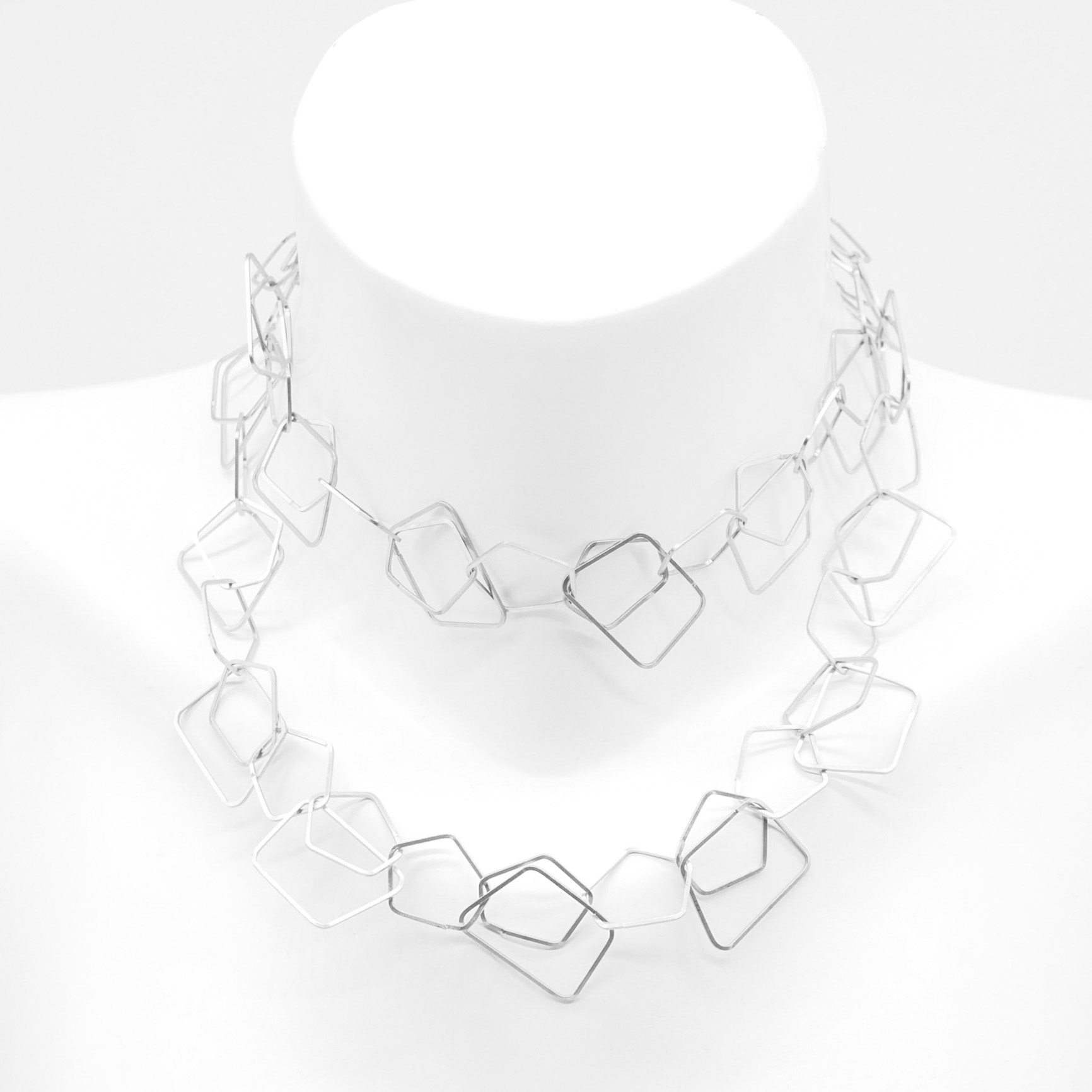 "Charmkette" Gliederkette, kleines Fünfeck, lang, versilbert ca. 80 cm