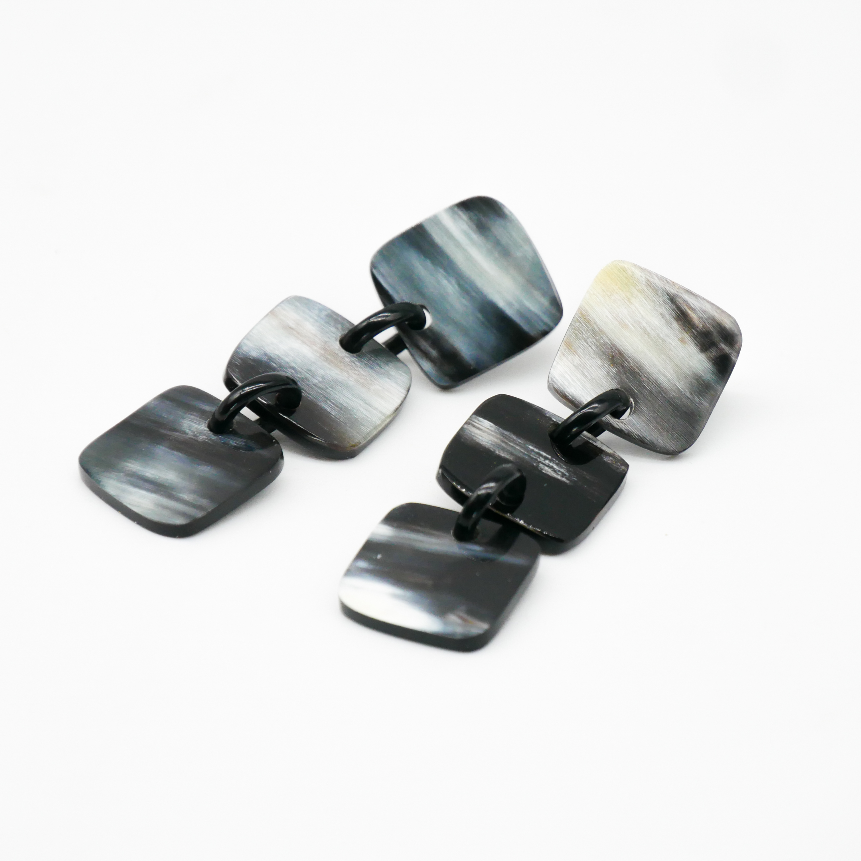 Horn earrings, squares, black-white african horn