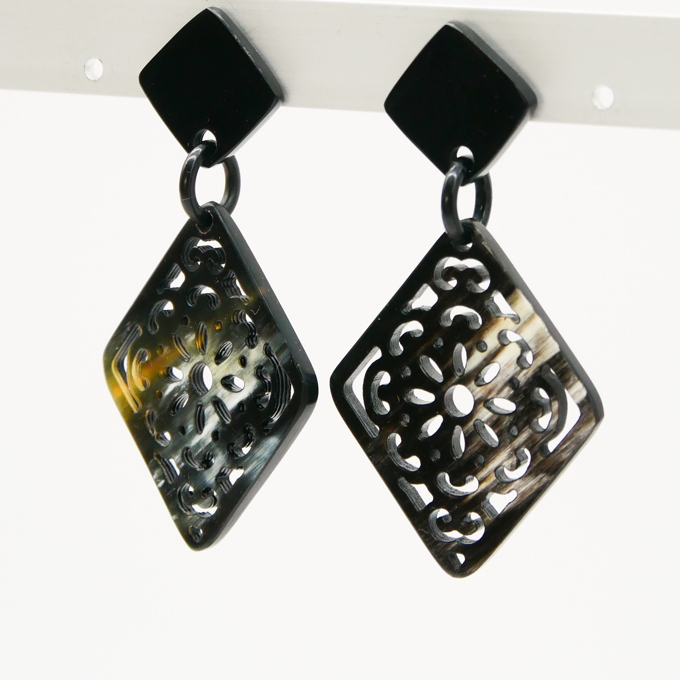 "Craft Art", Ohrring "Rectangle" marble Horn "Craft Art", Ohrring "Rectangle" marble Horn