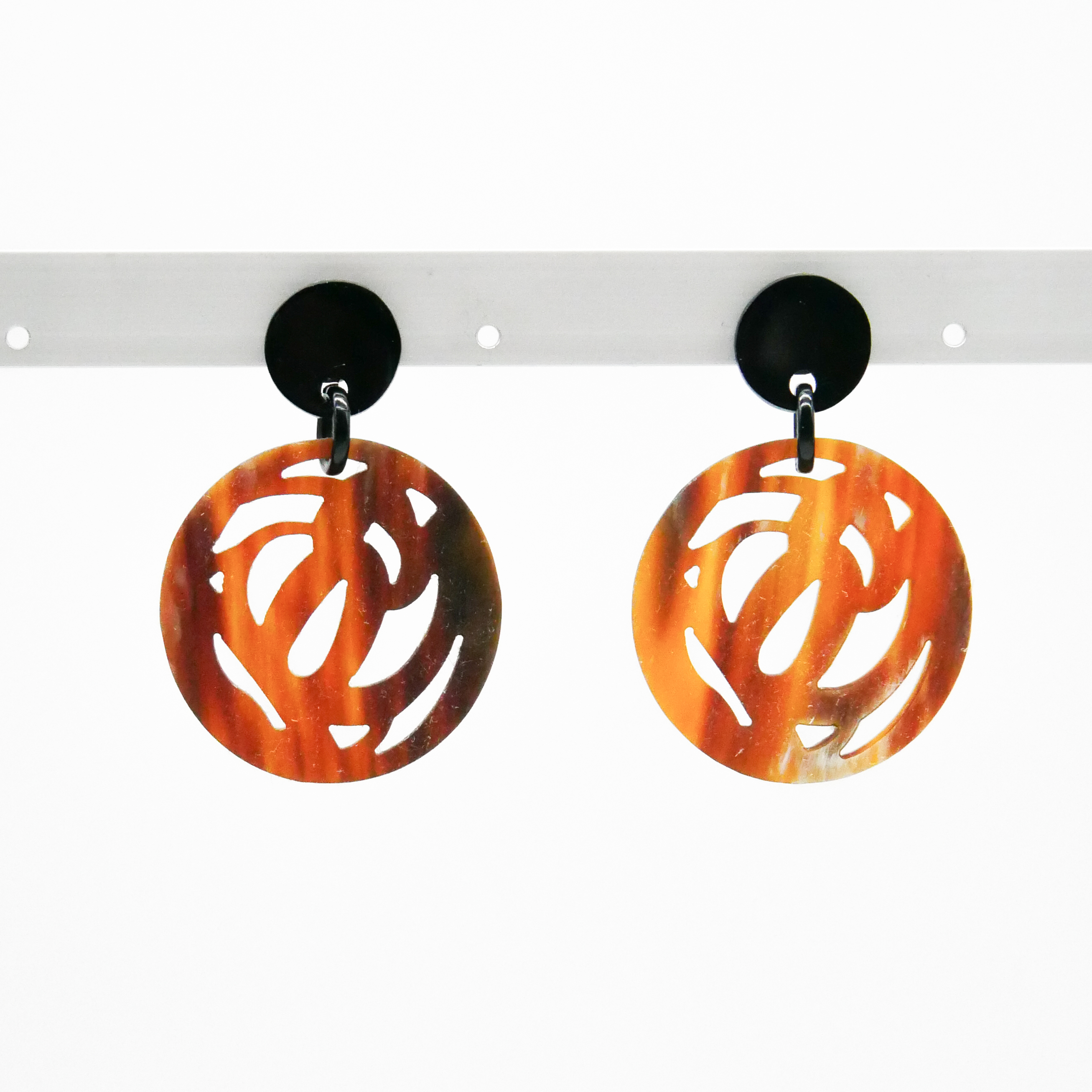  "Craft-Art", Ohrring Ø ca. 40 mm braunes Horn verspieltes Design 