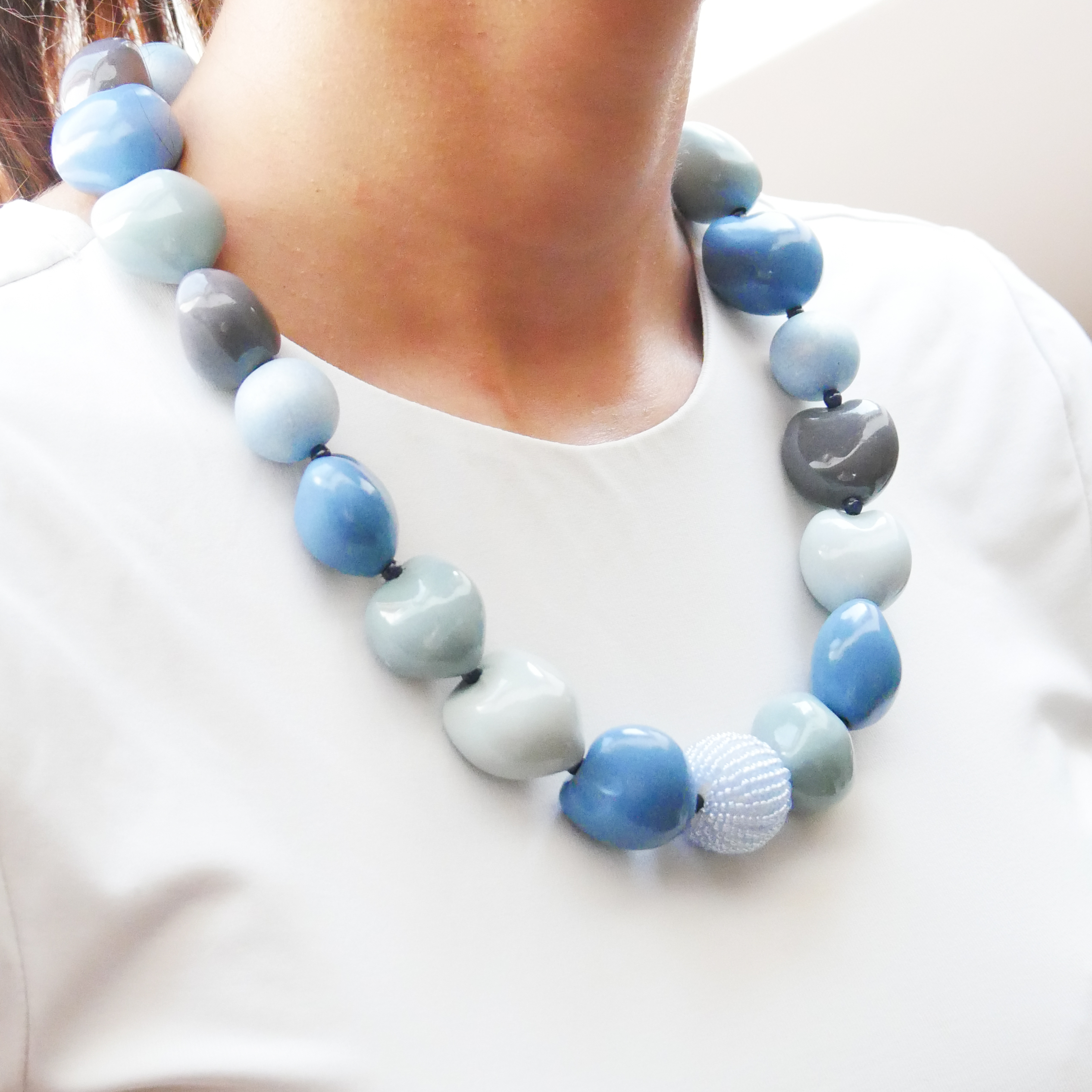  "Summer Feeling" Kette ca. 60 cm, Lumba Samen, Glasperlen, blue petrol