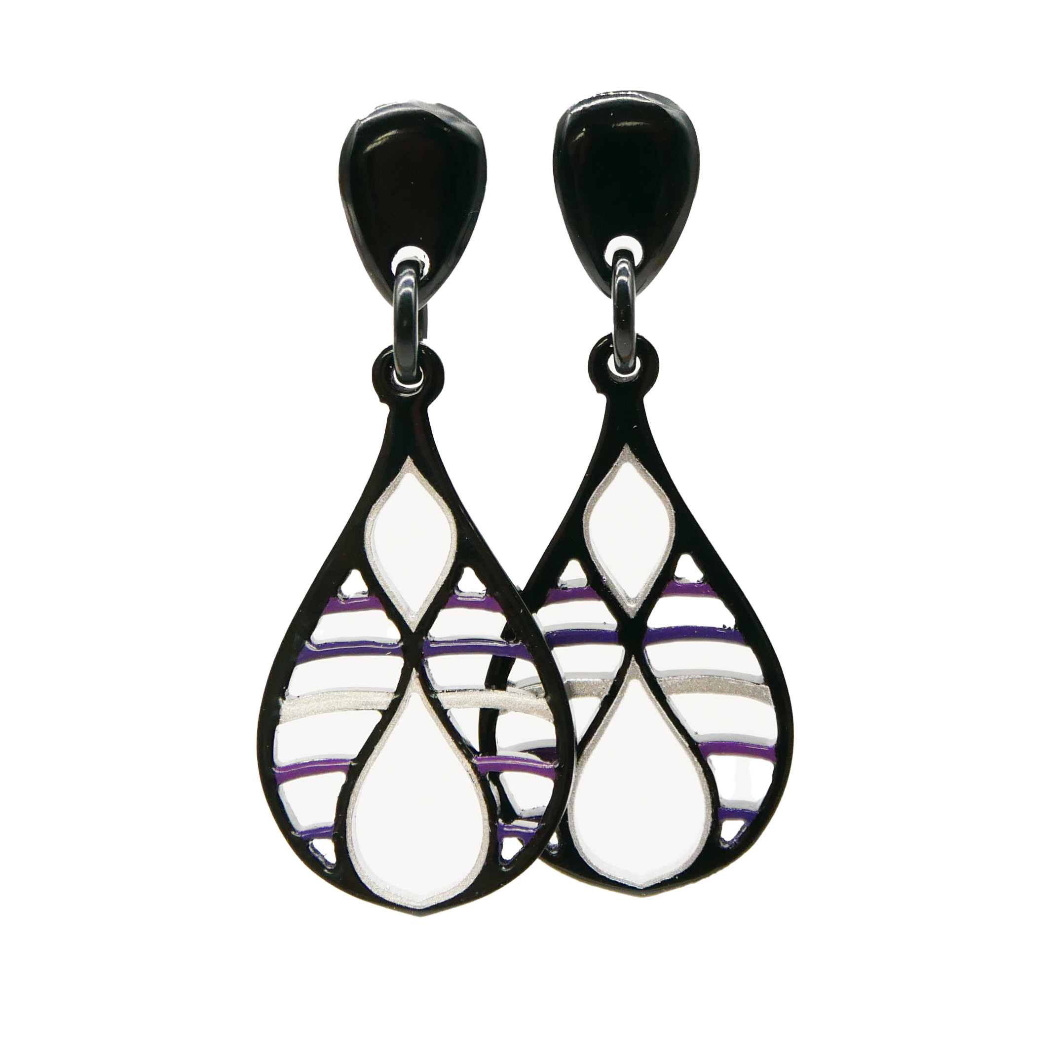 "Craft Art",  Ohrring "Teardrop", schwarz Horn, Lack silber-flieder