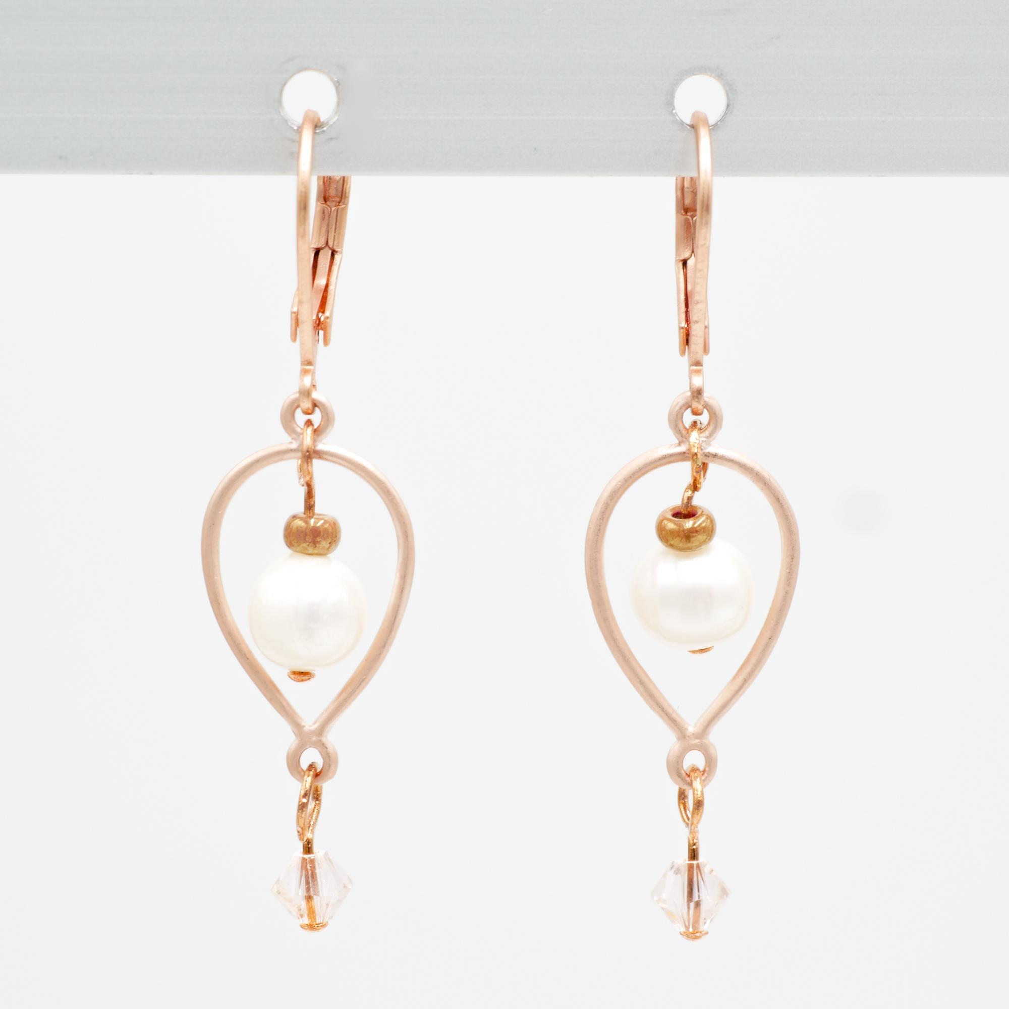 "Freshwater Pearls"  Ohrringe mit Klappbrisur, rosa Kristallglas - roségold