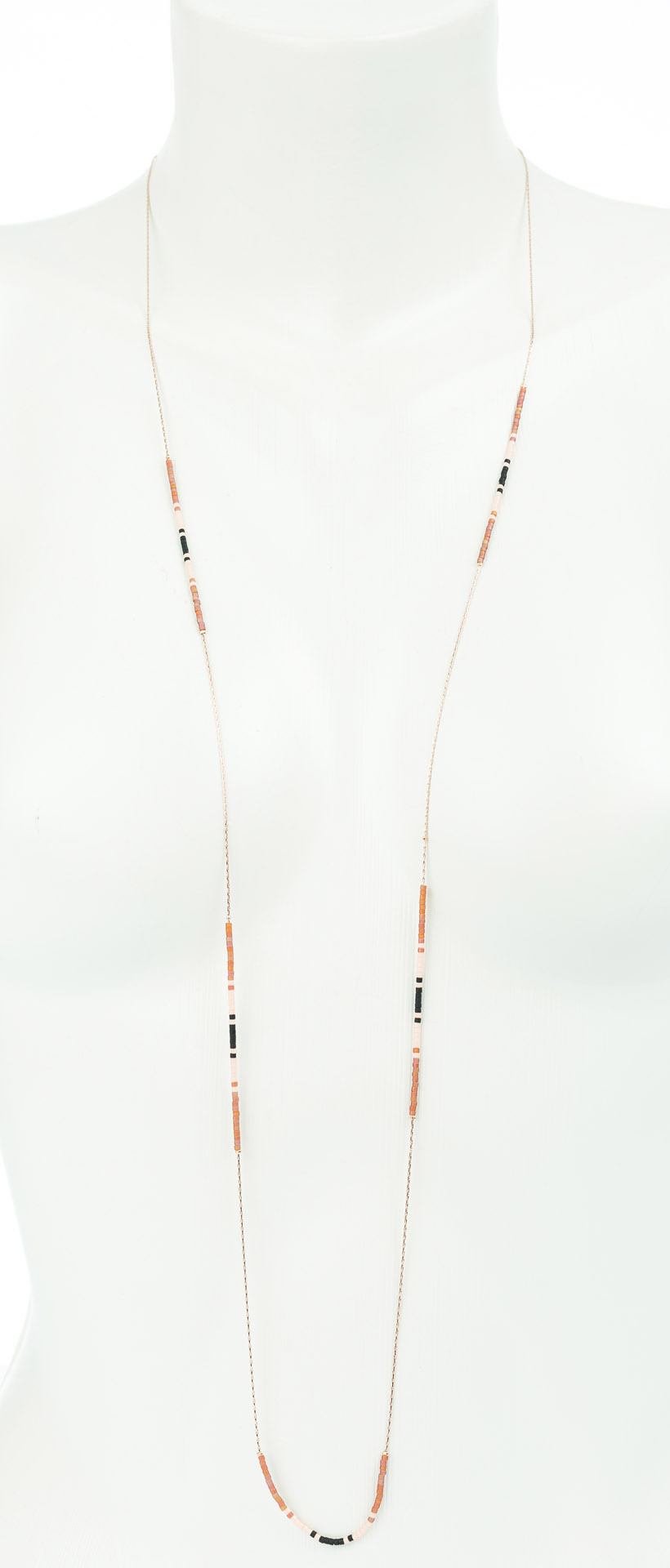 "Petite Beads" feine lange Metallkette mit japan. Rocaillesperlen, braun-schwarz, rosé vergoldet