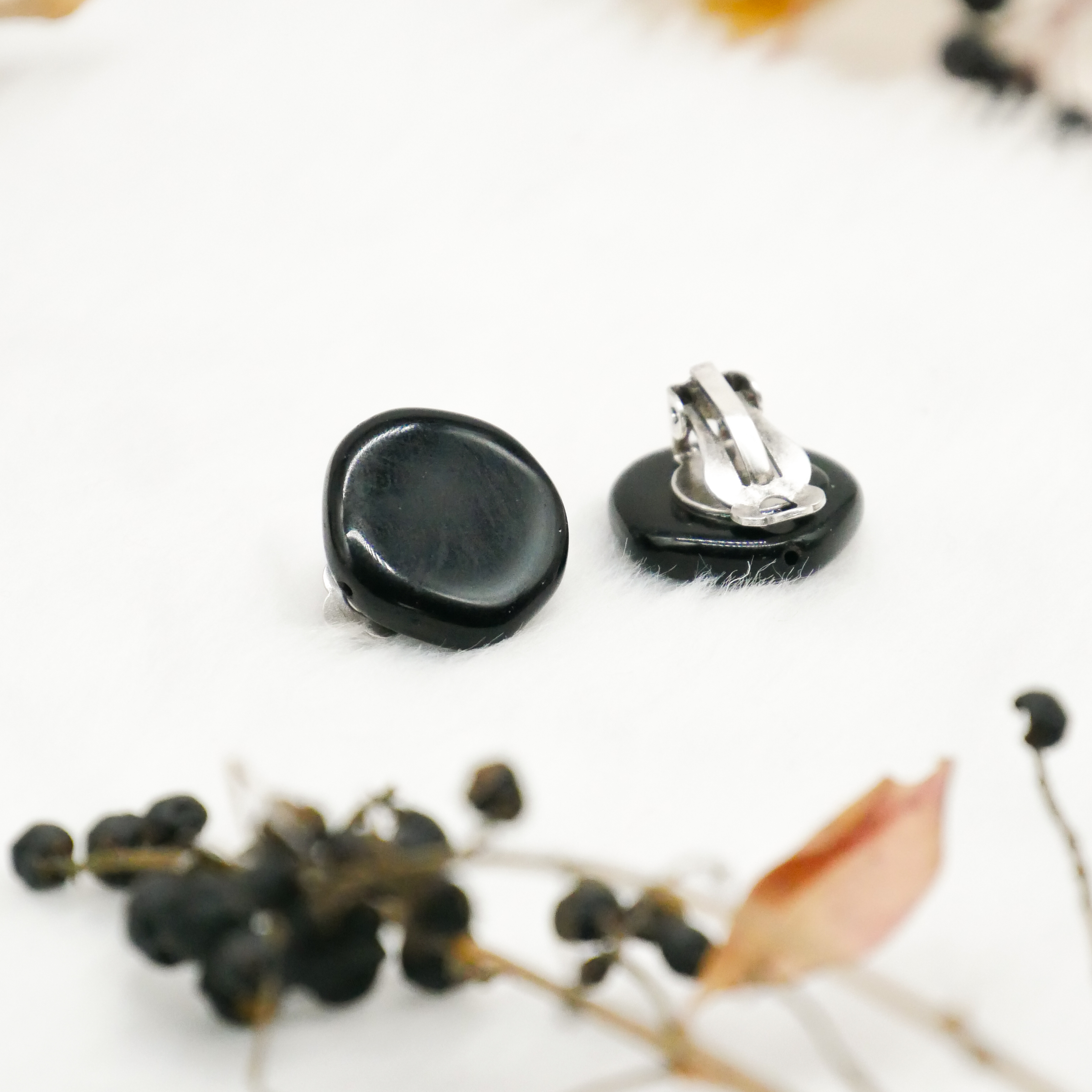  "Jet Schmuck" Ohrclip "Scheibe", schwarze Glasperlen 